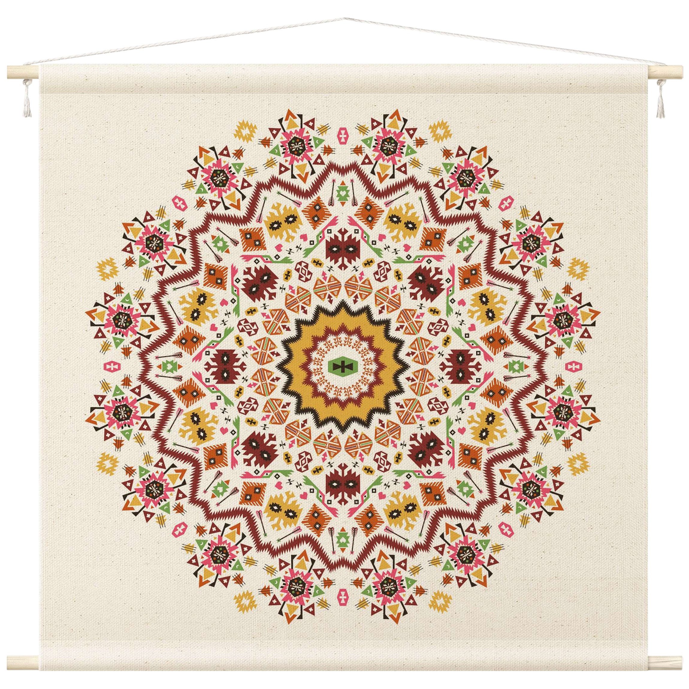 Bilderdepot24 Wandteppich modern Boho Orientalisch Spirituell Muster Mandala bunt, quadratisch, Höhe: 2.6 mm, großes Wandbild aus Natur-Baumwolle Wandbehang Stoffbild Tuch Wollseil