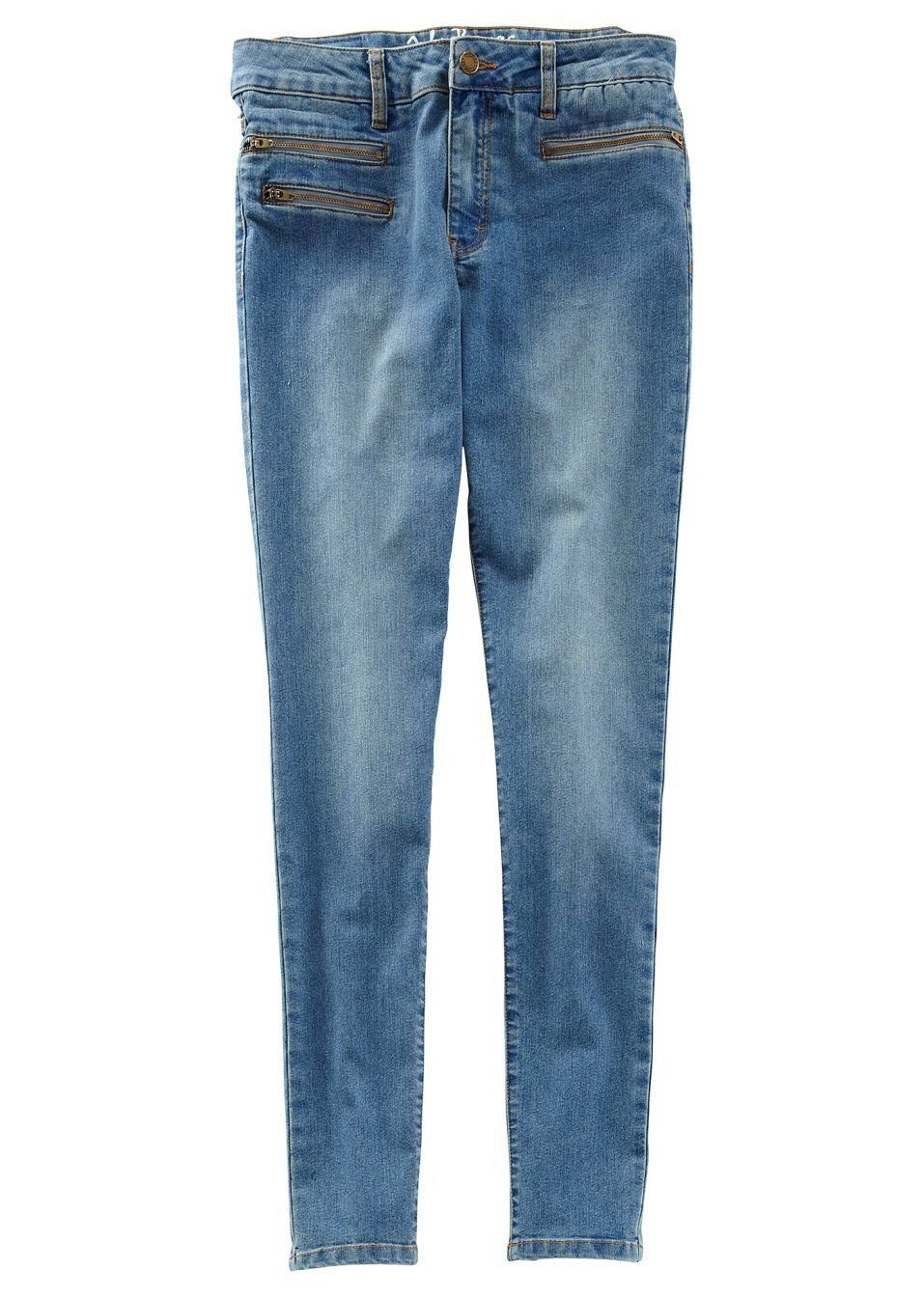 YESET Stretch-Jeans Damen Stretch-Jeans Hose Chino Röhre Zipper medium blue Gr 36 906595