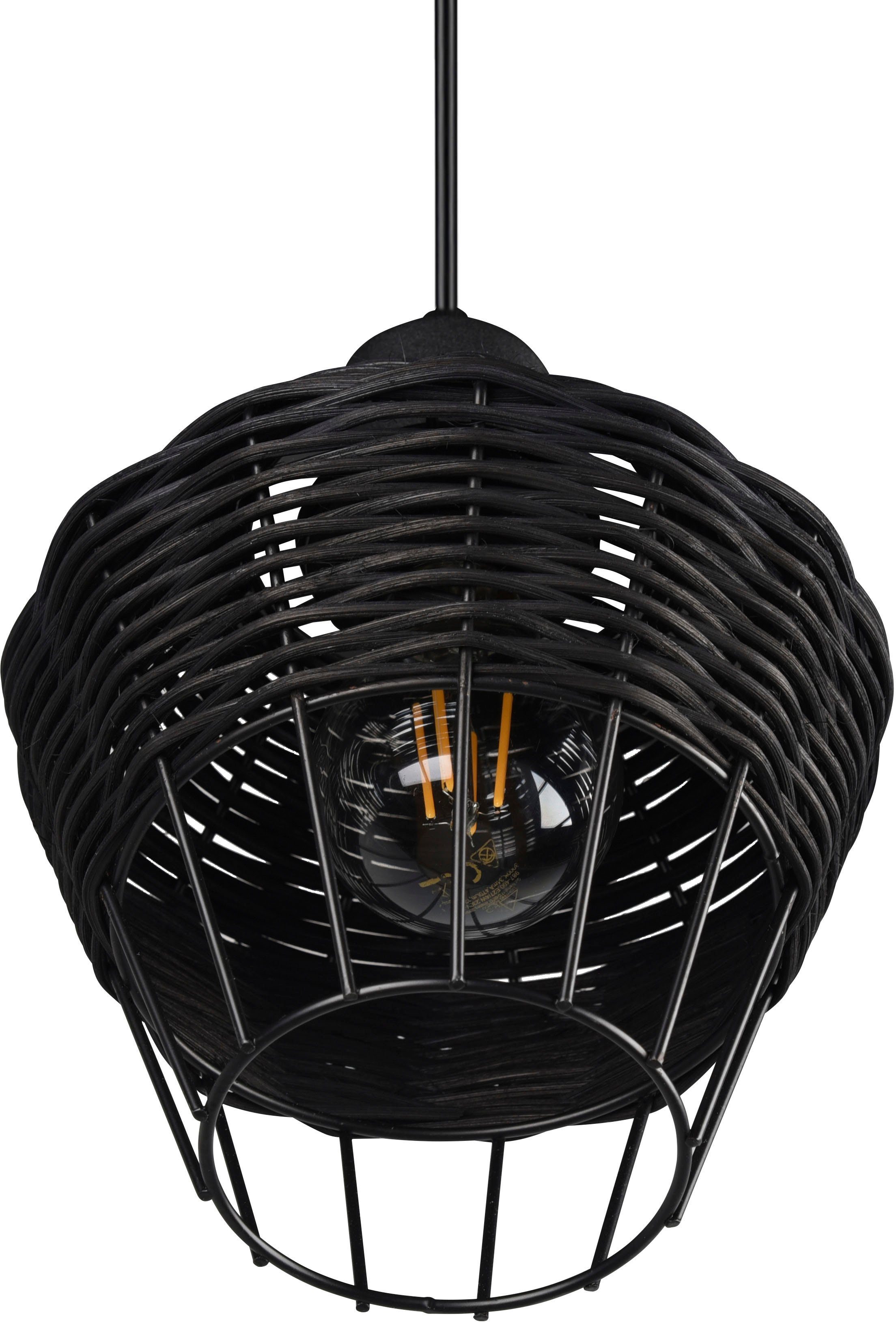 TRIO Leuchten Pendelleuchte Borka, ohne Leuchtmittel, warmweiß - kaltweiß,  Boho Hängelampe aus Rattan 1-flammig exkl E27 max 40W höhenverstellbar,  Leuchtmittel austauschbar (exkl. 1x E27 - max. 40W)