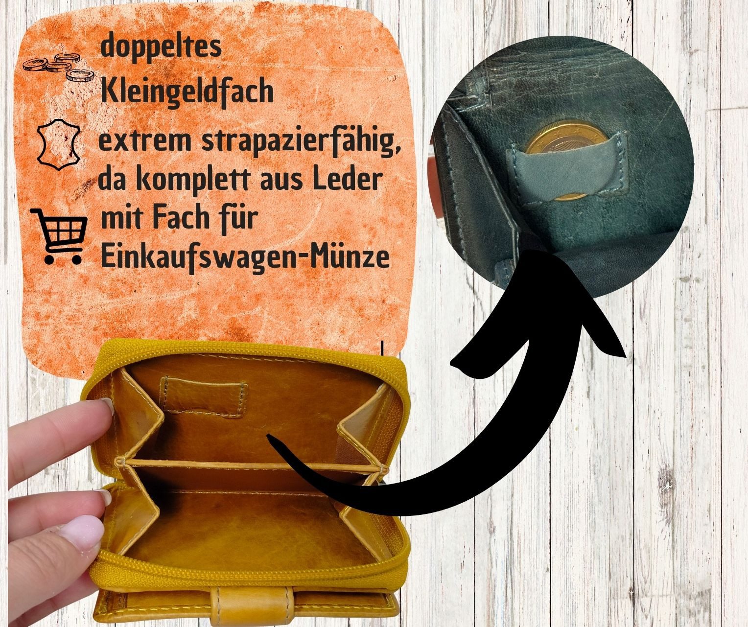 GlücksNugget Geldbörse Echtleder Damenbörse, braun