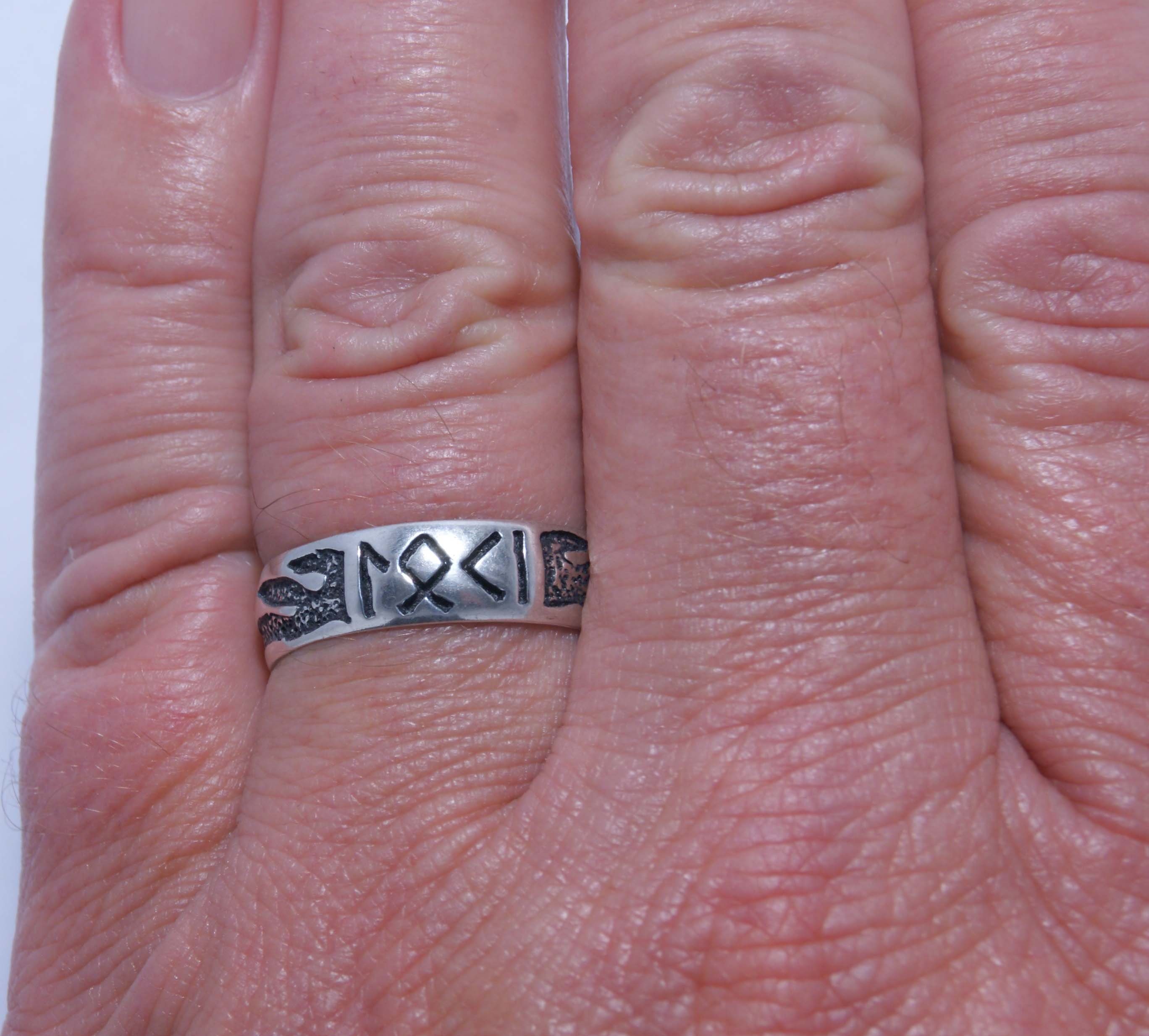 Silberring Fingerring Flammen Gr. Leather Runen 52-74 Ring of Loki, Feuer Gott Kiss