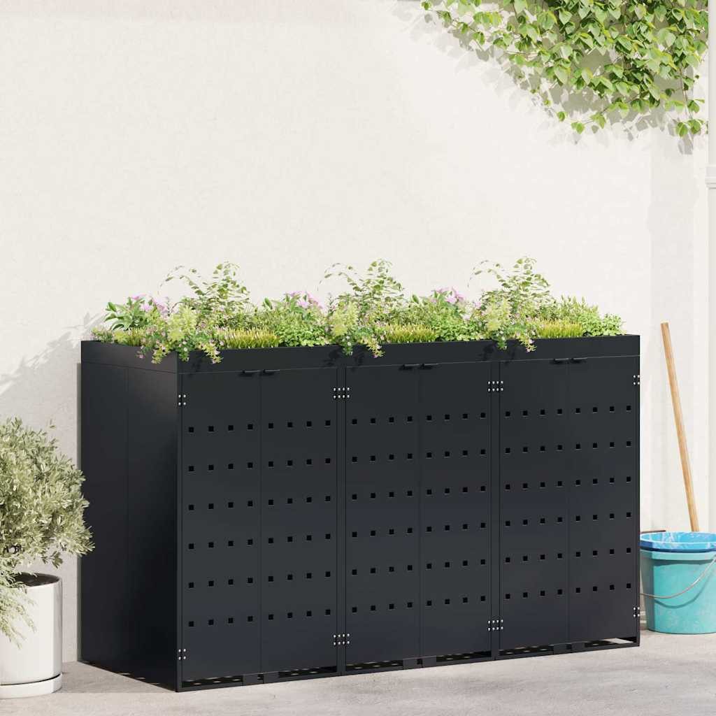 vidaXL Mülltonnenbox Wagenmüllbehälter für 3 Behälter Schwarz 204 x 77,5 x 121,5 cm (1 St)