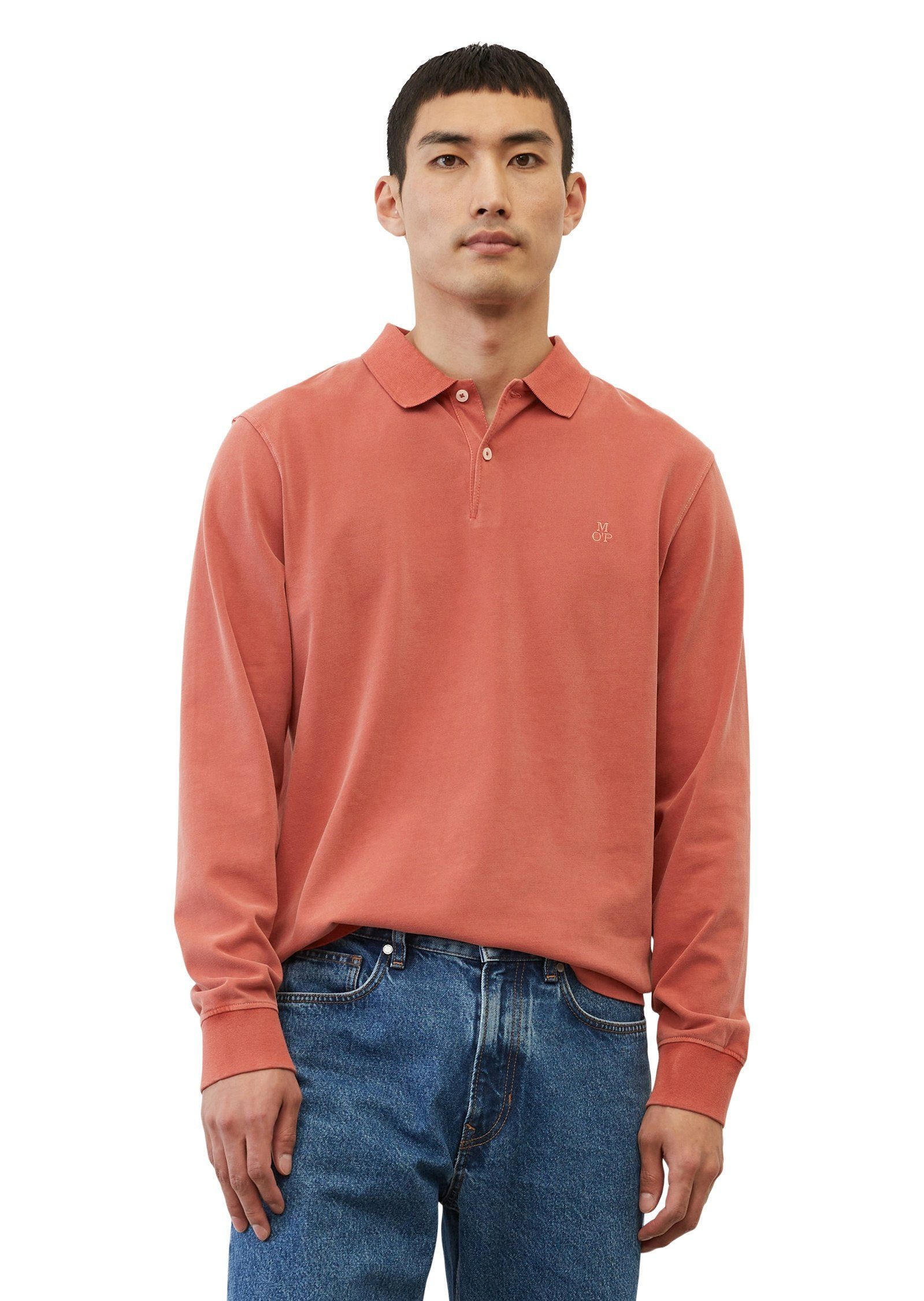 Marc O'Polo Langarm-Poloshirt in Soft-Touch-Jersey-Qualität rot
