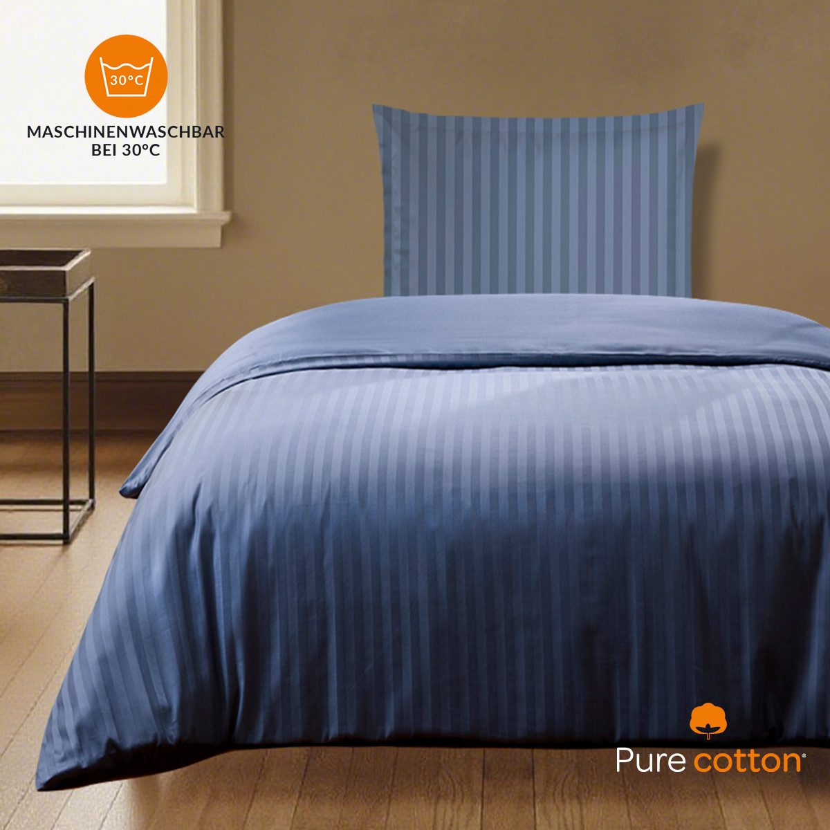 Pure cottom Bettwäsche Satin-Bettwäsche blau, Baumwoll-Satin, verschiedene Größen
