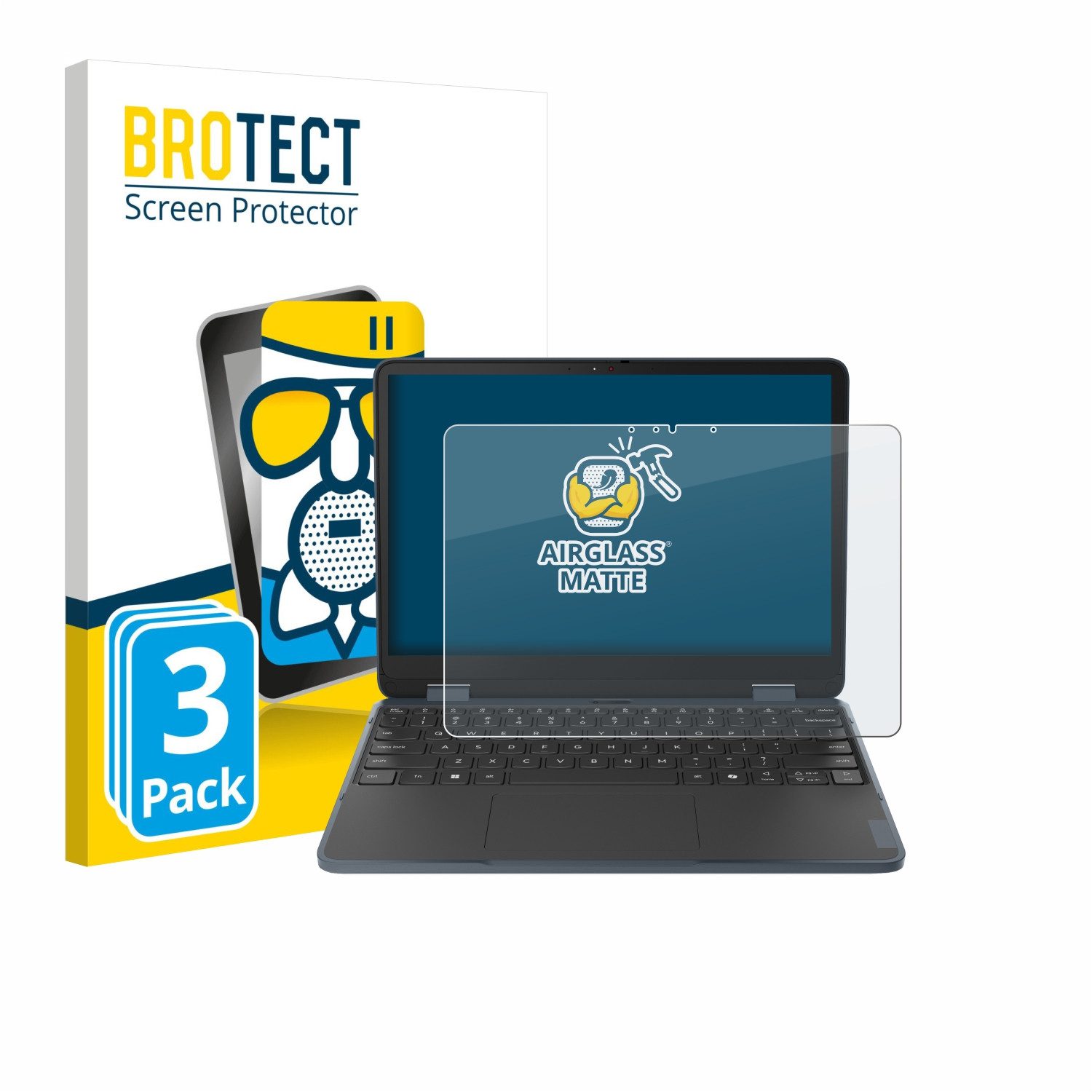 BROTECT Displayschutzglas Folie für Lenovo 500w 2-in-1 Gen 5, 3 Stück, Schutzfolie Glas Panzer Display Schutz matt