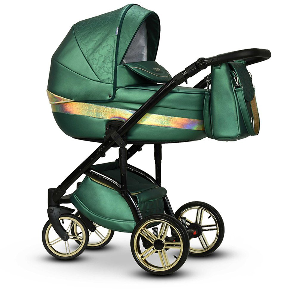 Vip 1 babies-on-wheels - Grün-Gold-Dekor 3 Farben Kinderwagen-Set Lux Kombi-Kinderwagen 16 Teile 12 - in in