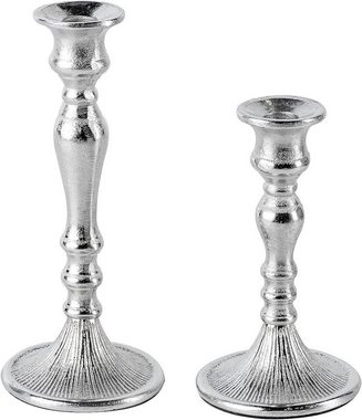 MichaelNoll Kerzenständer 2er Set Kerzenständer Silber Deko Stabkerzen - H 19 und 25 cm