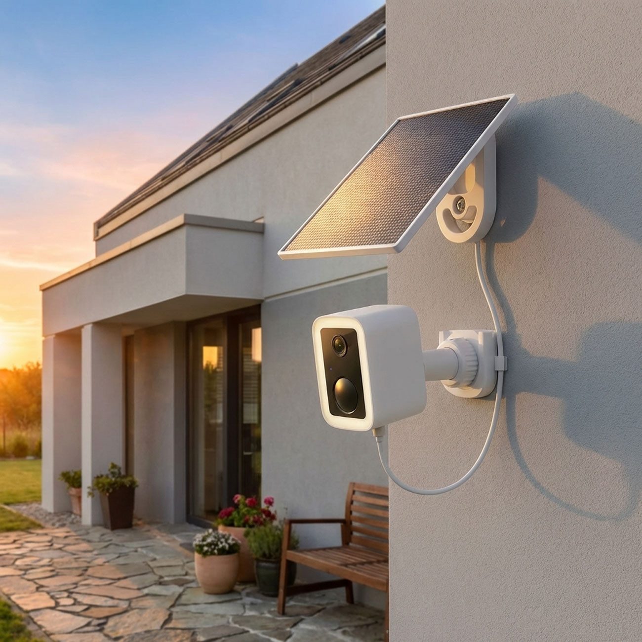 shop'n smile ideoon Überwachungskamera WLAN Solar Überwachungskamera 3MP IP66 App PIR Funkkamera Weiß (Außen, mit Solarpanel Intercom-Funktion Blickwinkel 110° Dämmerungs-Sensor)