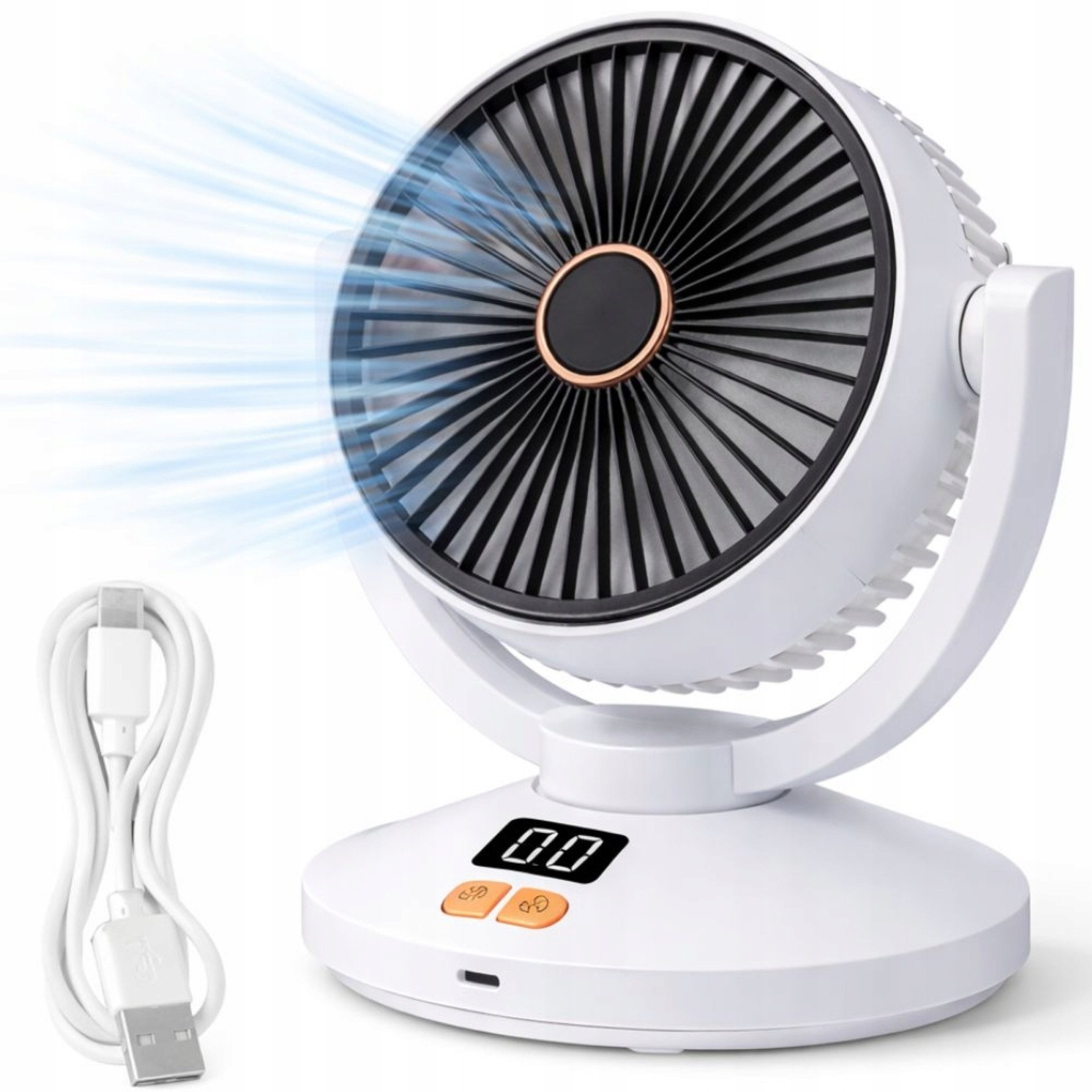 Verkgroup Tischventilator Kabelloser Tischventilator Akku USB-C 6 Stufen Oszillation Timer Weiß, Kabelloser Betrieb, 6 Geschwindigkeitsstufen, Timer, Oszillation