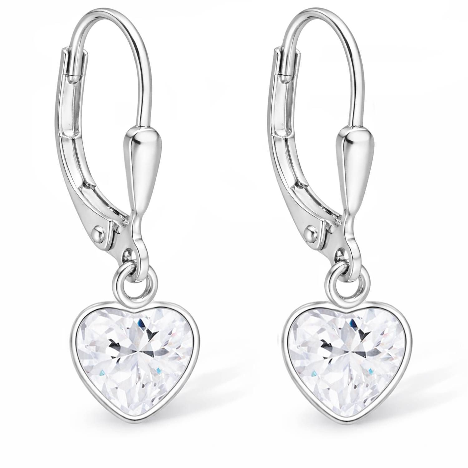 Goldene Hufeisen Paar Ohrhänger Zirkonia Herz Brisur Ohrringe aus 925 Sterling Silber (Hängeohrringe, inkl. Etui), Damen Silber-Schmuck mit Steine