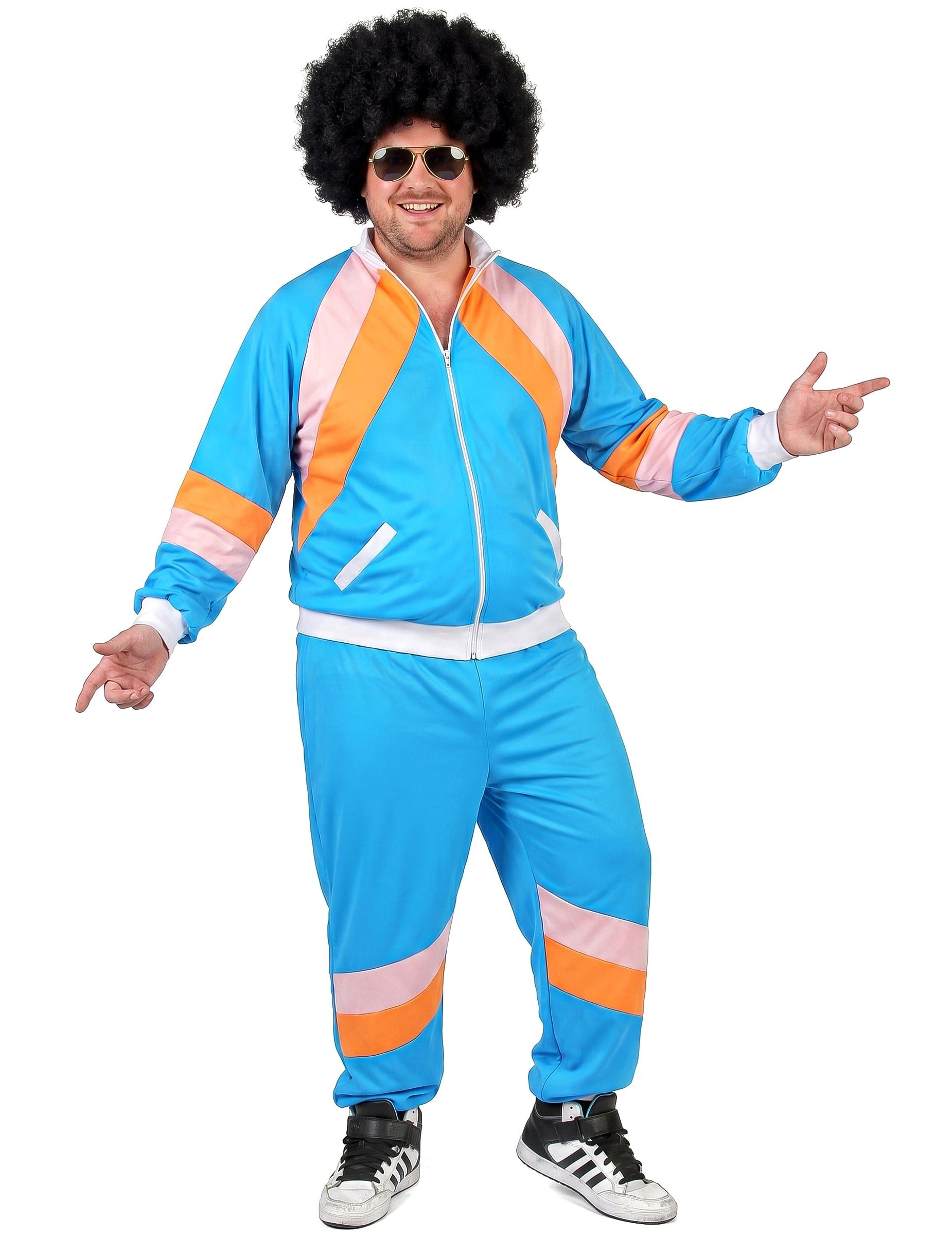 JADEO Kostüm Retro-Jogger-Kostüm für Erwachsene blau-orange-rosa