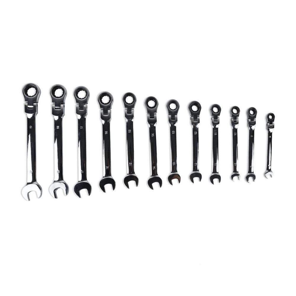 JEOBEST Ratschenringschlüssel Flexibles Gelenk-Ratschenschlüssel-Set, (12-Tlg.,8-19 mm, Metrisch) 72 Zähne Schraubenschlüssel Set