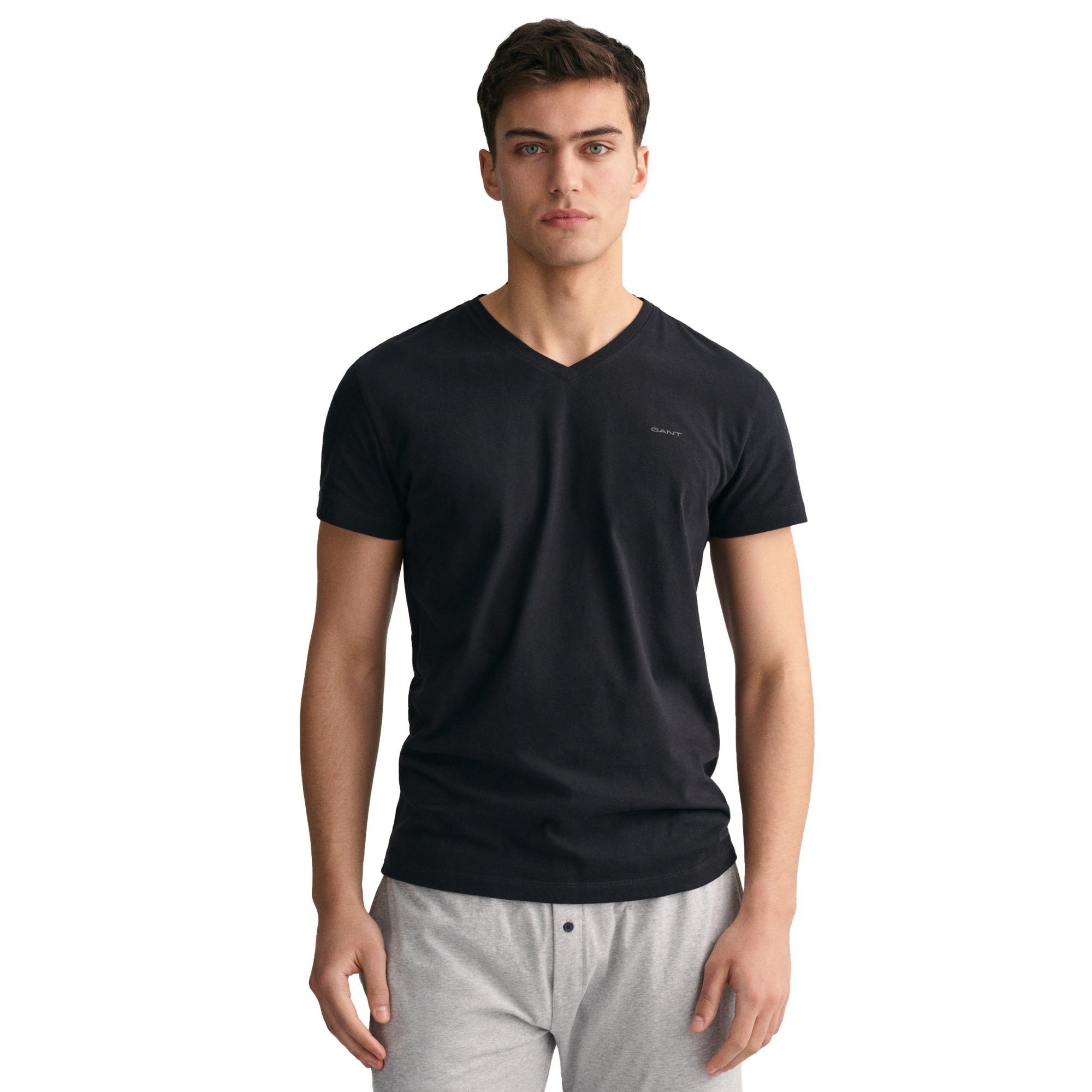 Gant T-Shirt Herren T-Shirt, 2er Pack V-NECK T-SHIRT - Schwarz/Weiß 2-PACK