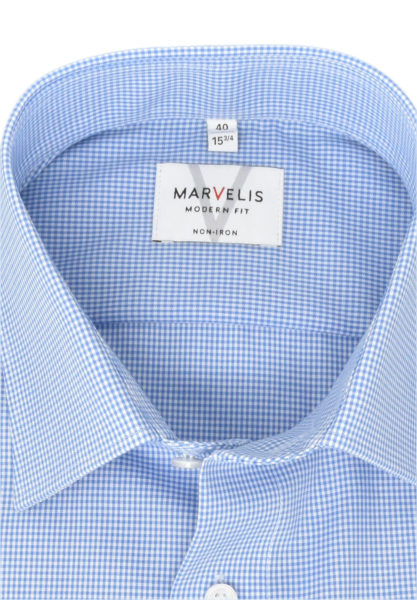 Modern - - Businesshemd MARVELIS Vichykaro Businesshemd Hellblau - Fit