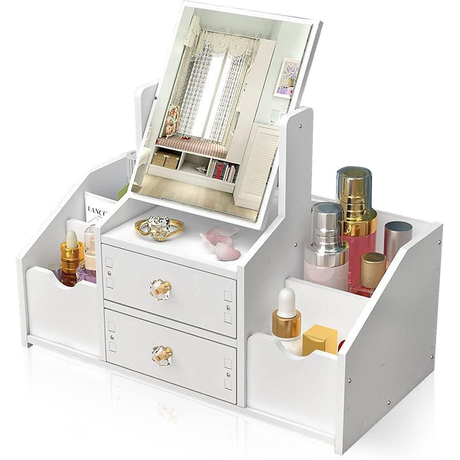 Make-Up Organizer Weißer Schmink Organizer mit Spiegel & Schublade