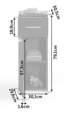 xonox.home Unterschrank Linus (Bad Kommode in schwarz, 30x79 cm) Hochglanz, mit Schublade