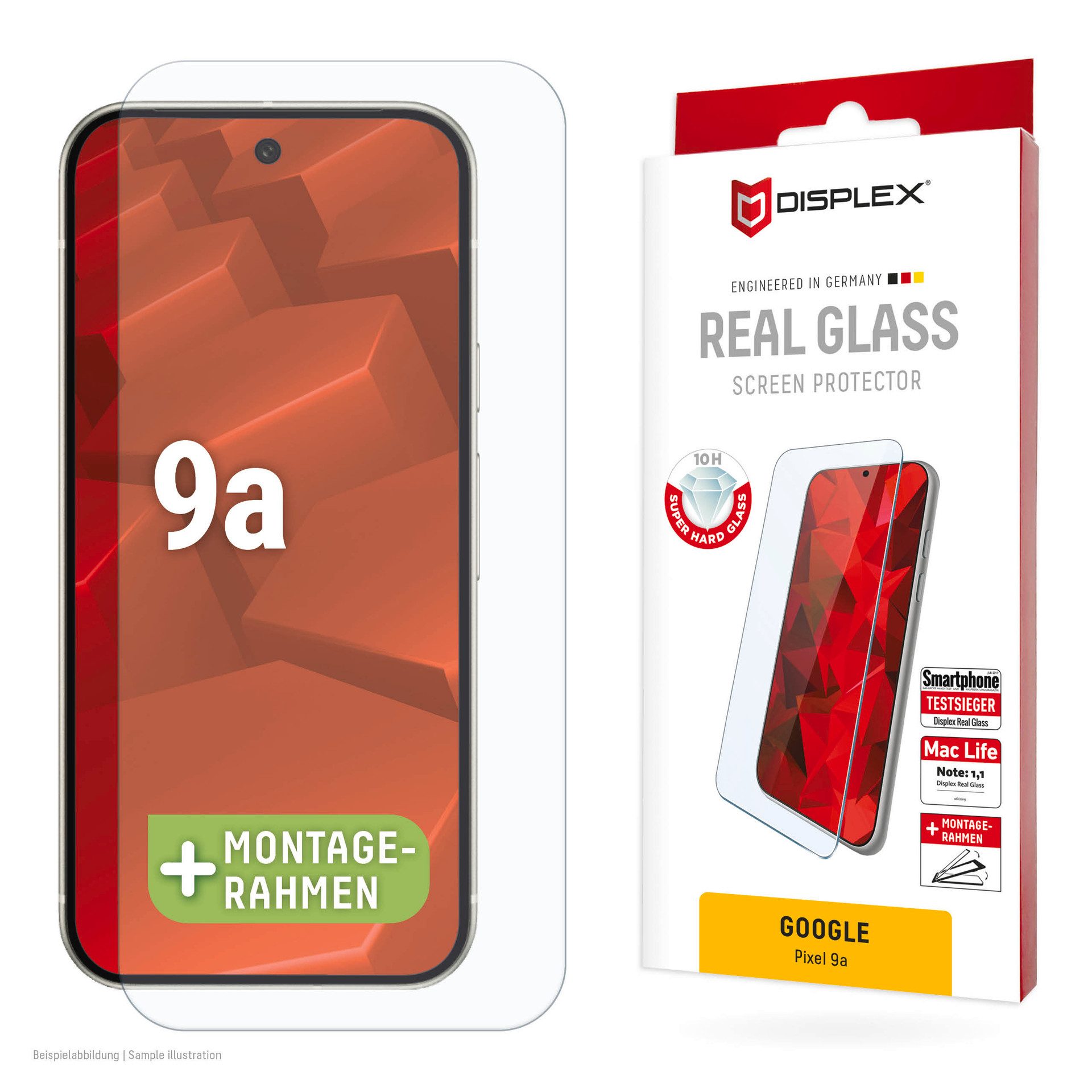 Displex Displayschutzglas Real Glass Screen Protector für Google Pixel 9a, Displayschutzfolie, Schutzfolie, Bildschirmschutz, kratz- & stoßfest