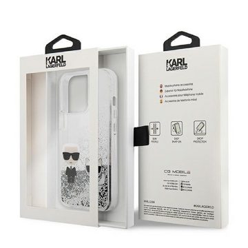 KARL LAGERFELD Handyhülle Case iPhone 13 Pro Katze Cover Glitzer silber 6,1 Zoll, Kantenschutz