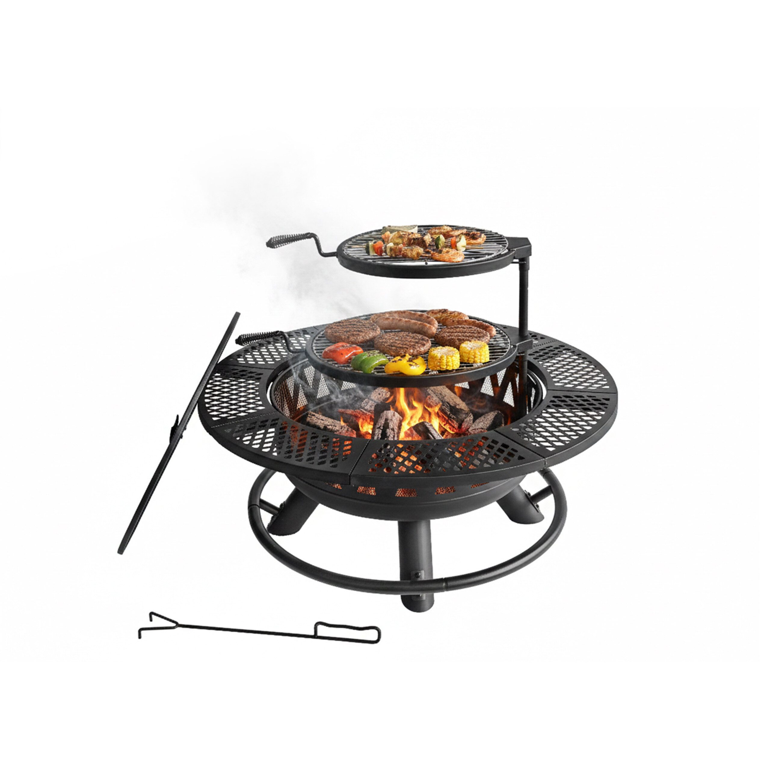 relaxdays Feuerschale 2 verstellbare Grillroste, (5-St)