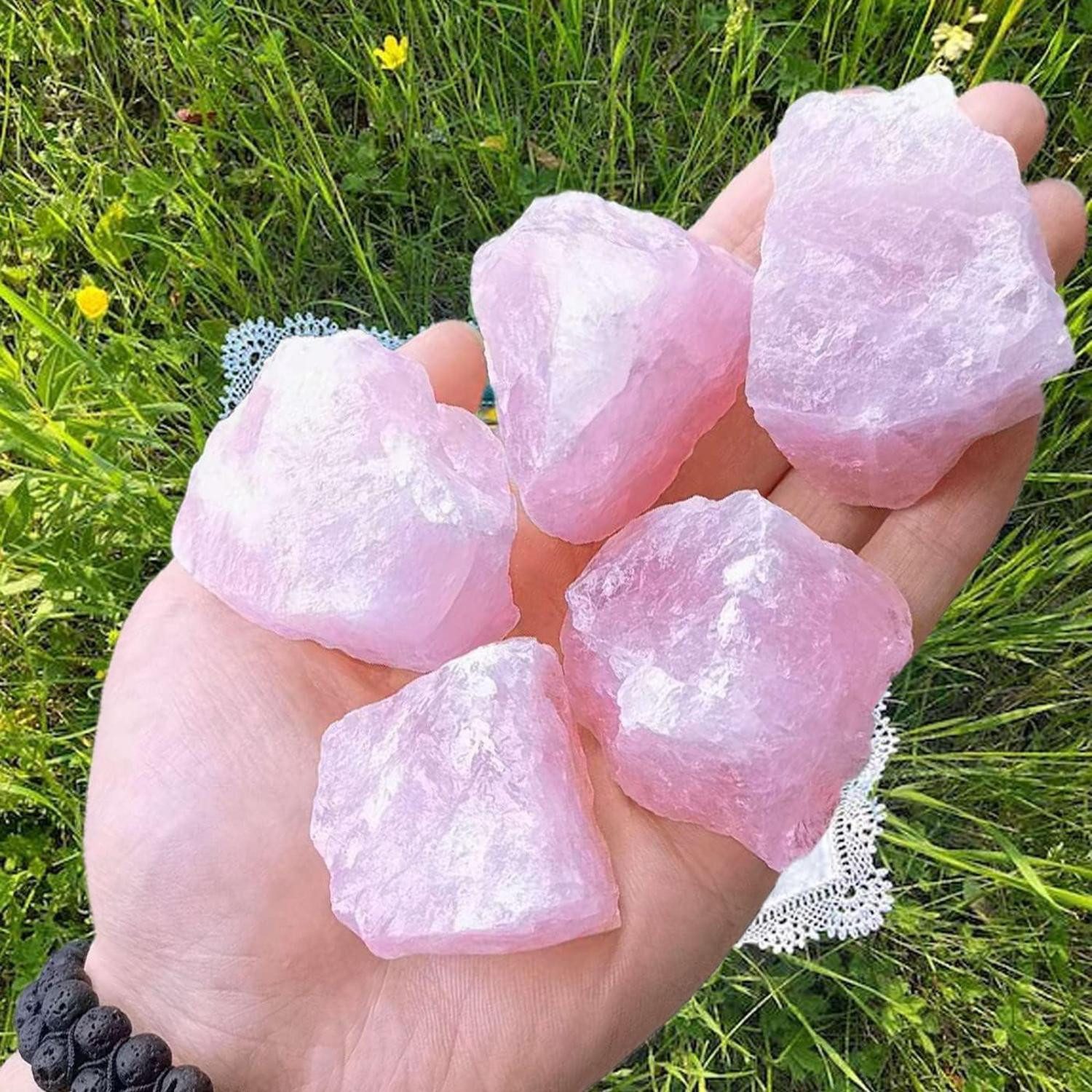 Edelstein Großes Rosenquarz Rohsteine Premium Wassersteine Natur Heilsteine 4er