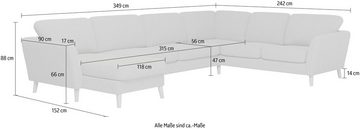 Home affaire Wohnlandschaft MARSEILLE XXL 349cm, U-Form, Ottomane rechts/links wählbar, Massivholzbeine aus Eiche, In verschieden Bezügen und Farbvarianten