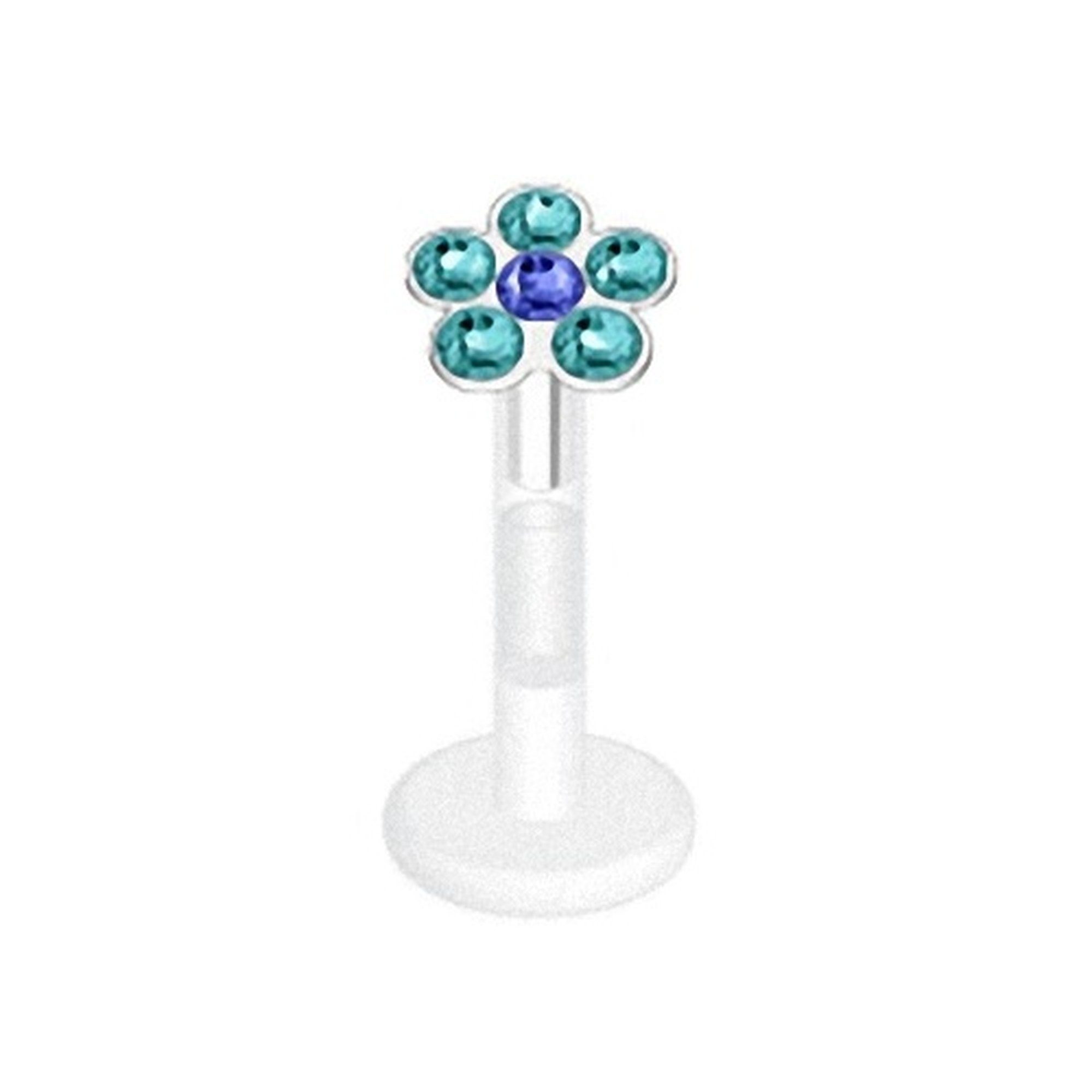 Taffstyle Piercing-Set Piercing Bioflex Monroe Multi Kristall Blume 8mm, Lippenpiercing Lippe Schmuck Bioflex Monroe Multi Kristall Blume 8mm Aqua - Blau