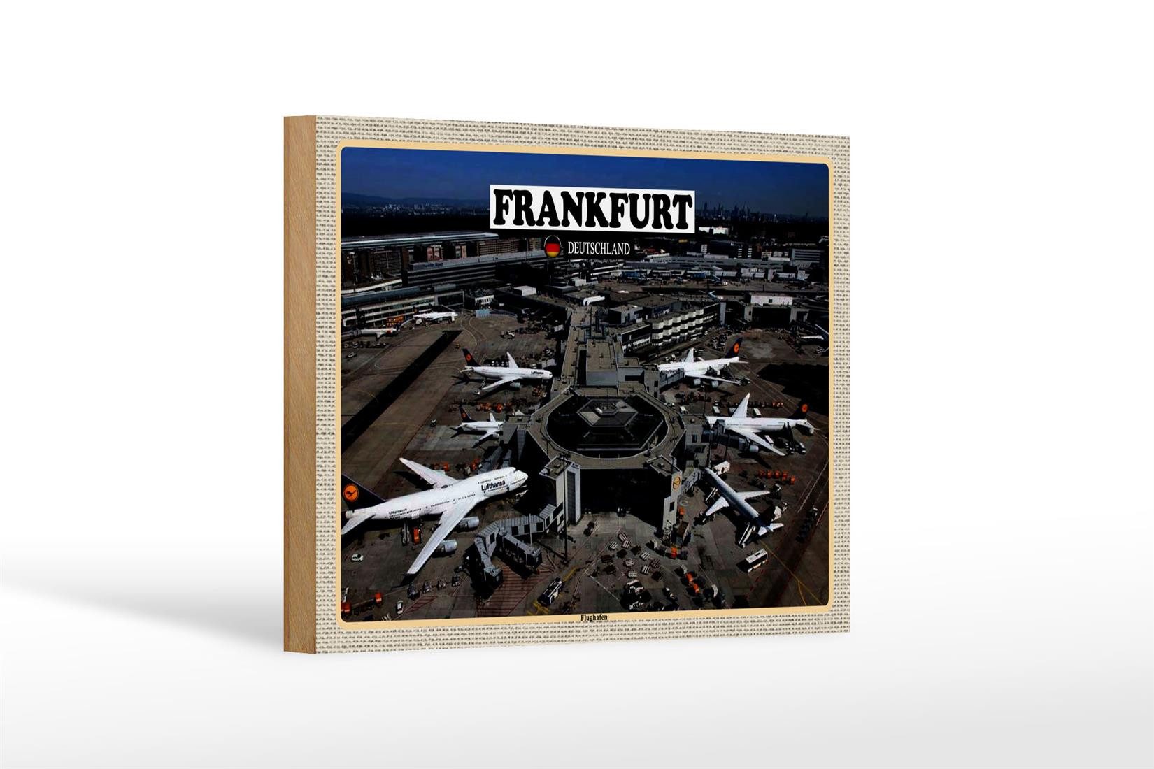 Femer GmbH Holzbild Städte Frankfurt Flughafen Airport 18x12 cm, (1 St), Glatte Holzfaserplatte (MDF), vorn beschichtet