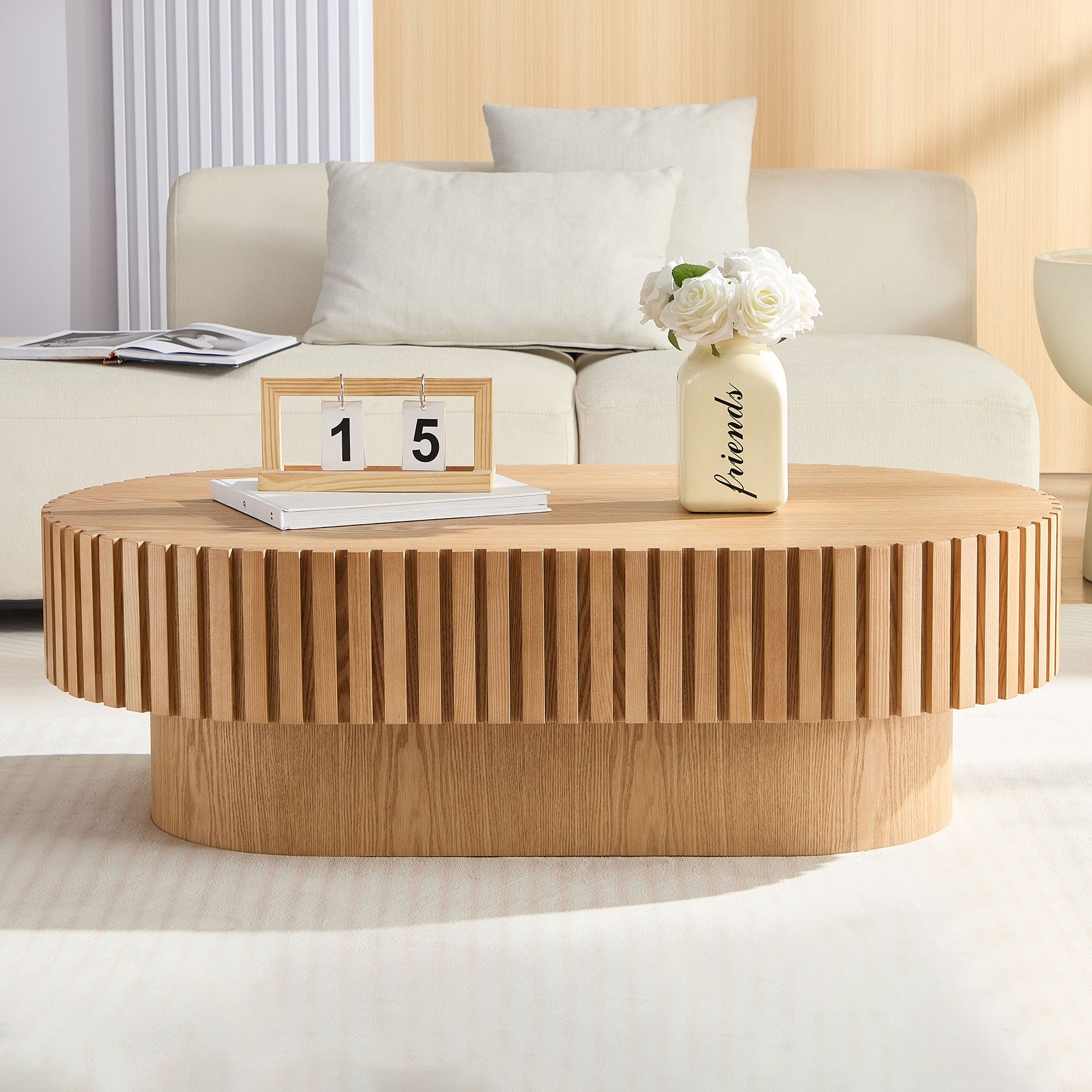 WILLIAMSPACE Couchtisch Neo Ovaler Couchtisch mit geriffeltem Design,Moderner Wohnzimmertisch (1 St), Maße ca.: B111 x T63 x H35 cm