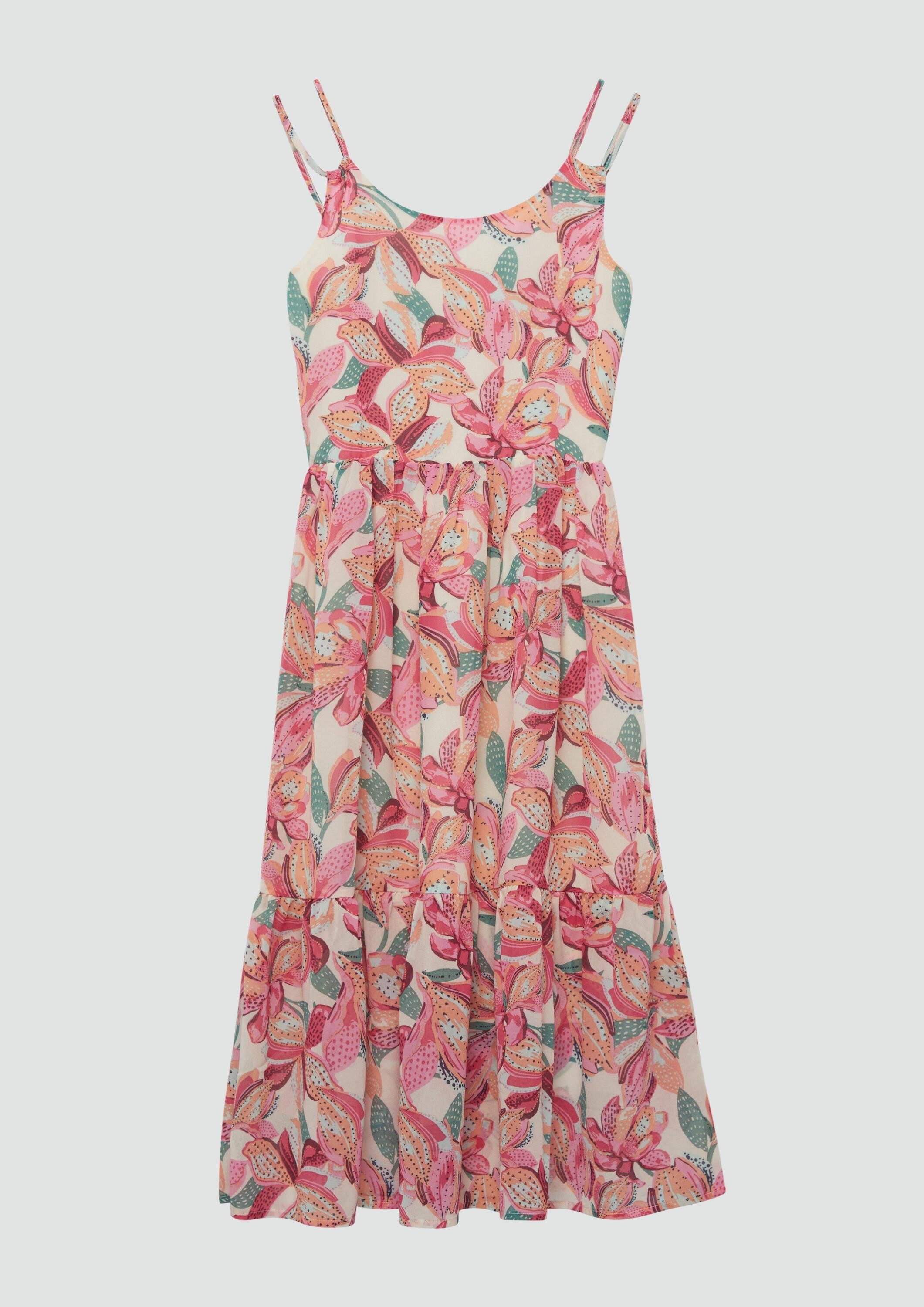 s.Oliver Midikleid Kleid Spaghettiträgerkleid in Midilänge mit Smok-Detail