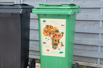 MuchoWow Wandsticker Weltkarte Kinder - Afrika - Orange (1 St), Mülleimer-aufkleber, Mülltonne, Sticker, Container, Abfalbehälter