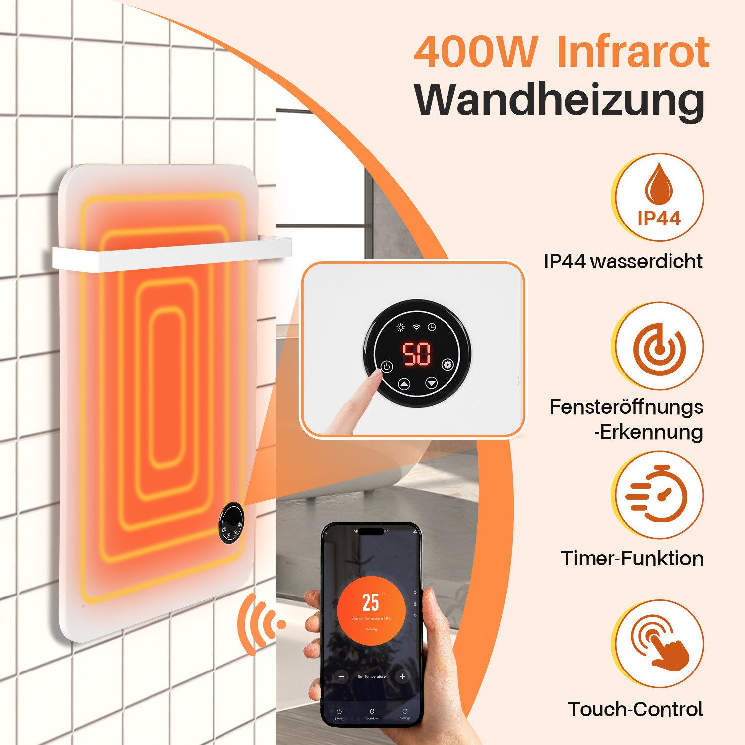 Clanmacy Infrarotheizung Infrarotheizung 400W Stand/Wandmontage Fernbedienung Smart App fähig.