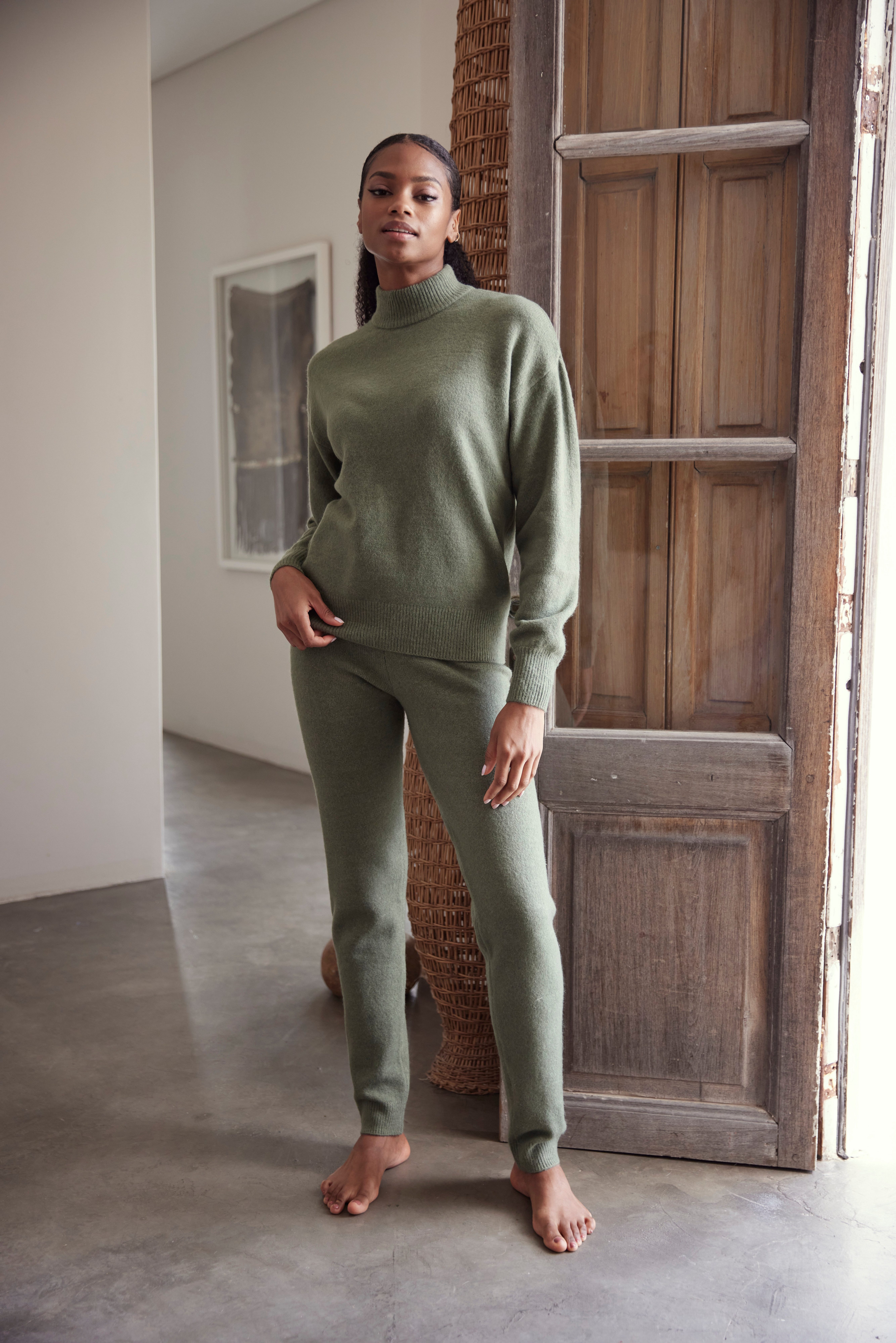 LASCANA Strickhose grün Loungewear -Loungehose Strick, aus weichem