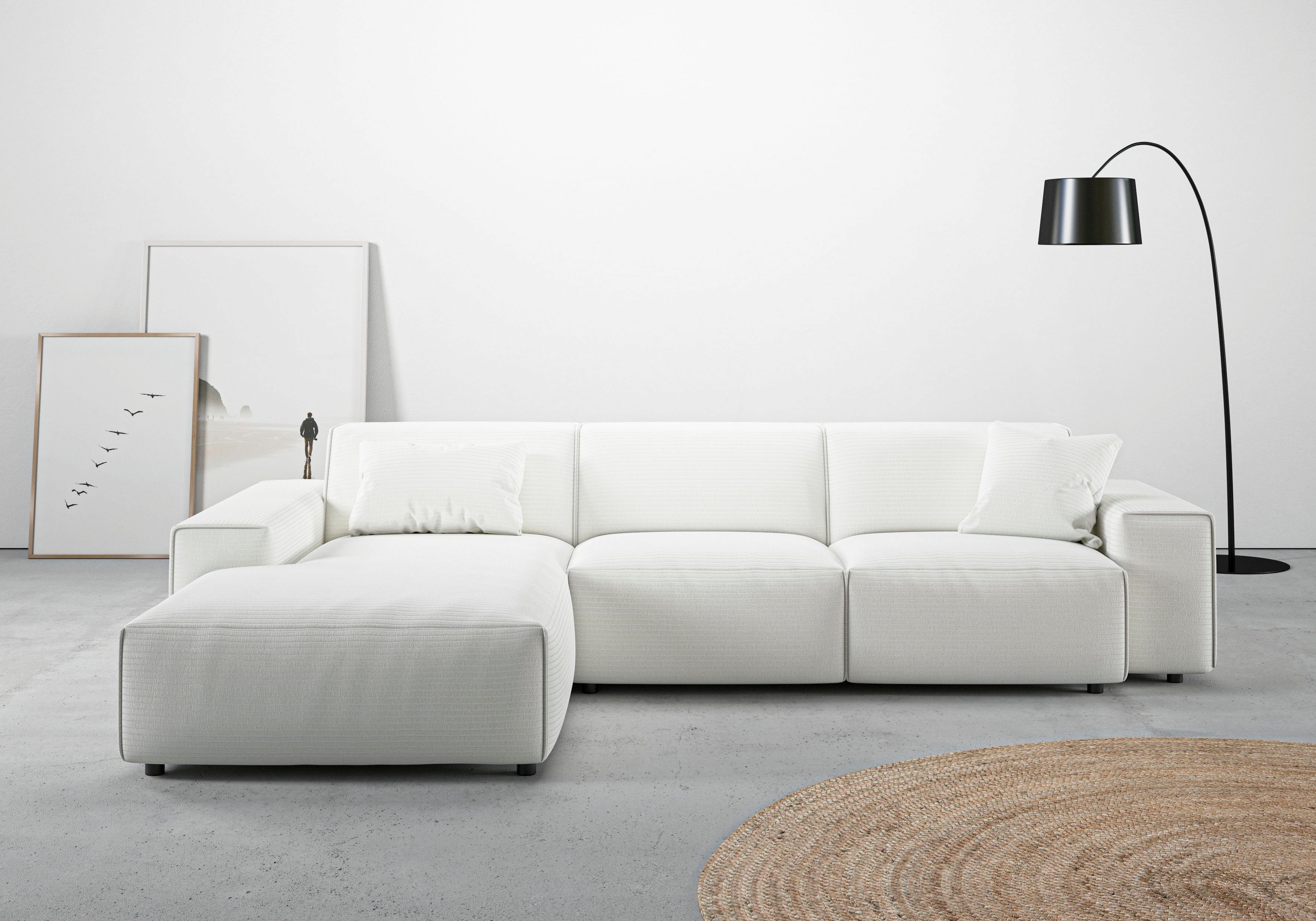 Home affaire Ecksofa Glimminge auch in Breitcord, Feincord, Bouclé + Easy care-Bezug, L-Form, Breite 294, Zierkissen