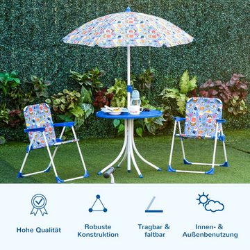 Outsunny Garten-Kindersitzgruppe mit Sonnenschirm, (Gartentisch, 4-tlg., Picknicktisch), für Garten, Balkon, Blau