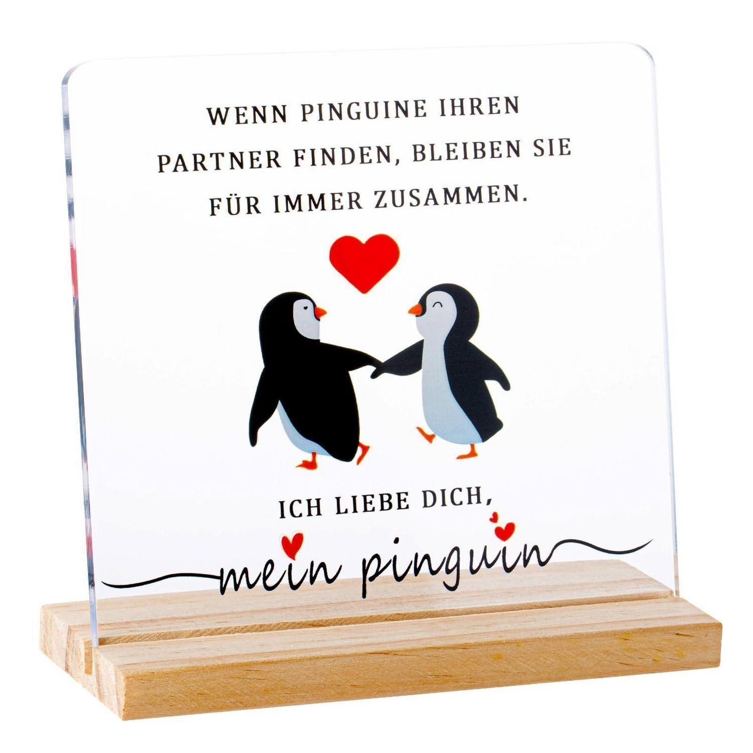 LuxusKollektion Wanddekoobjekt Acryl Pinguin Schild Ich liebe dich
