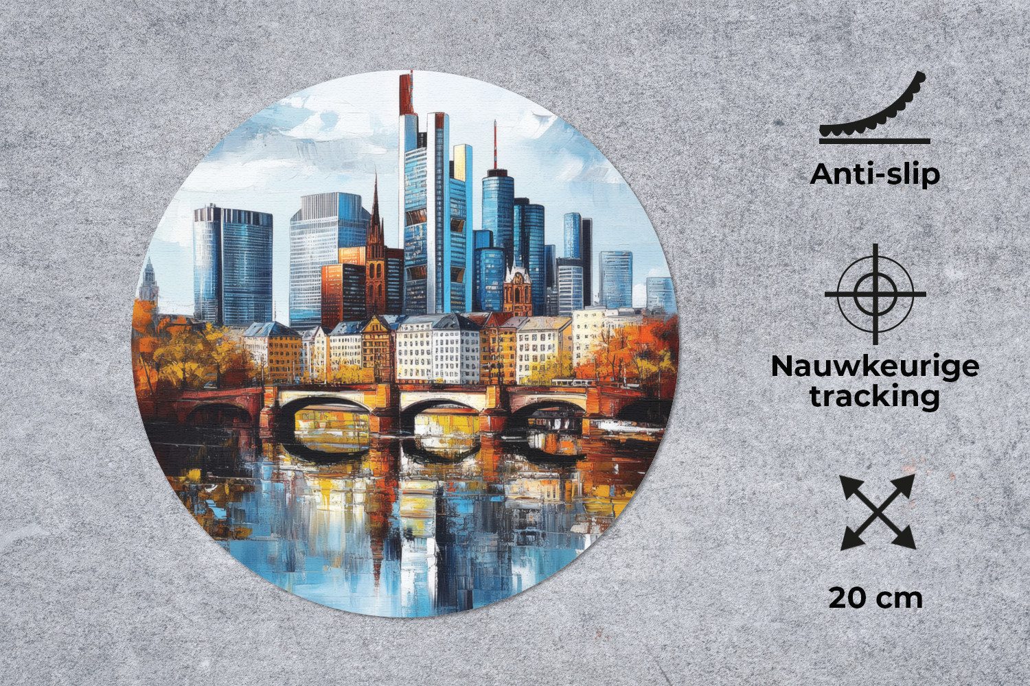 MuchoWow Mauspad Bäume Frankfurt - Stadt - Skyline - Brücke (1-St), Büro für Tastatur und Maus, Mousepad Gaming, Rund 20x20 cm – Bild 3 von 5