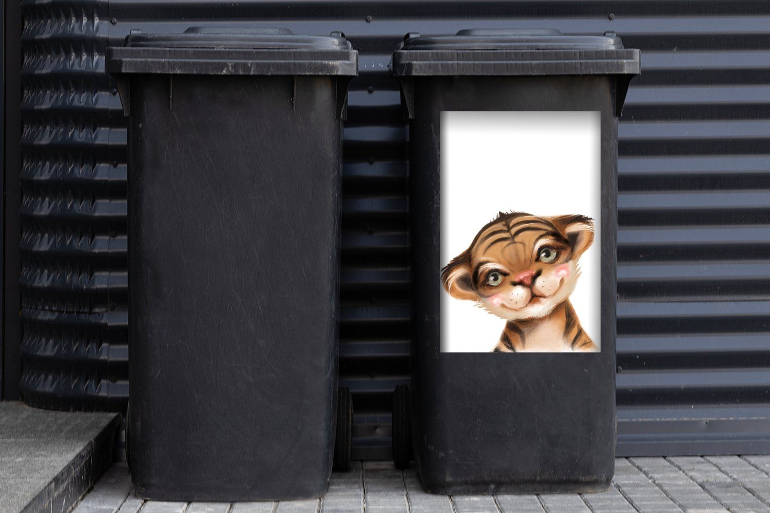 Mülltonne, Sticker, (1 MuchoWow Container, Abfalbehälter Tiger - Wandsticker - Mülleimer-aufkleber, Tier St), Weiß