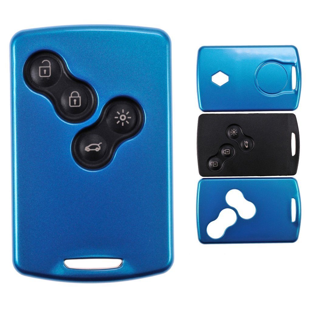 mt-key Schlüsseltasche Autoschlüssel Hardcover Schutzhülle Metallic Blau, für Renault Koleos Captur Grand Scenic Megane Laguna Zoe KEYLESS CARD