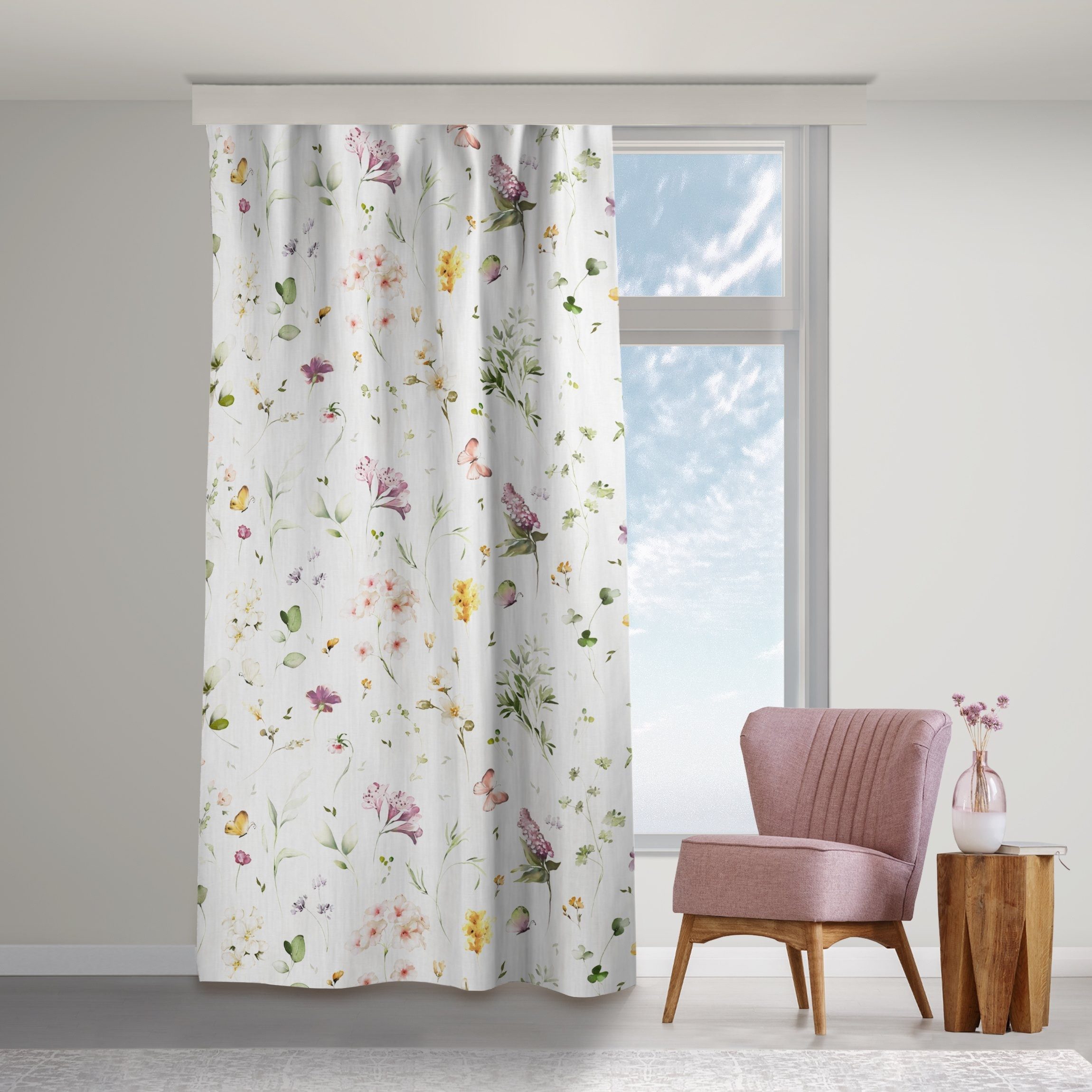 Bilderdepot24 Vorhang Gardine Modern Natur Wildblumen Aquarell Muster Türvorhang Raumteiler (1 St), Multifunktionsband, blickdicht, Samt, Schiebegardinen Schlafzimmer Wohnzimmer Schiebevorhang