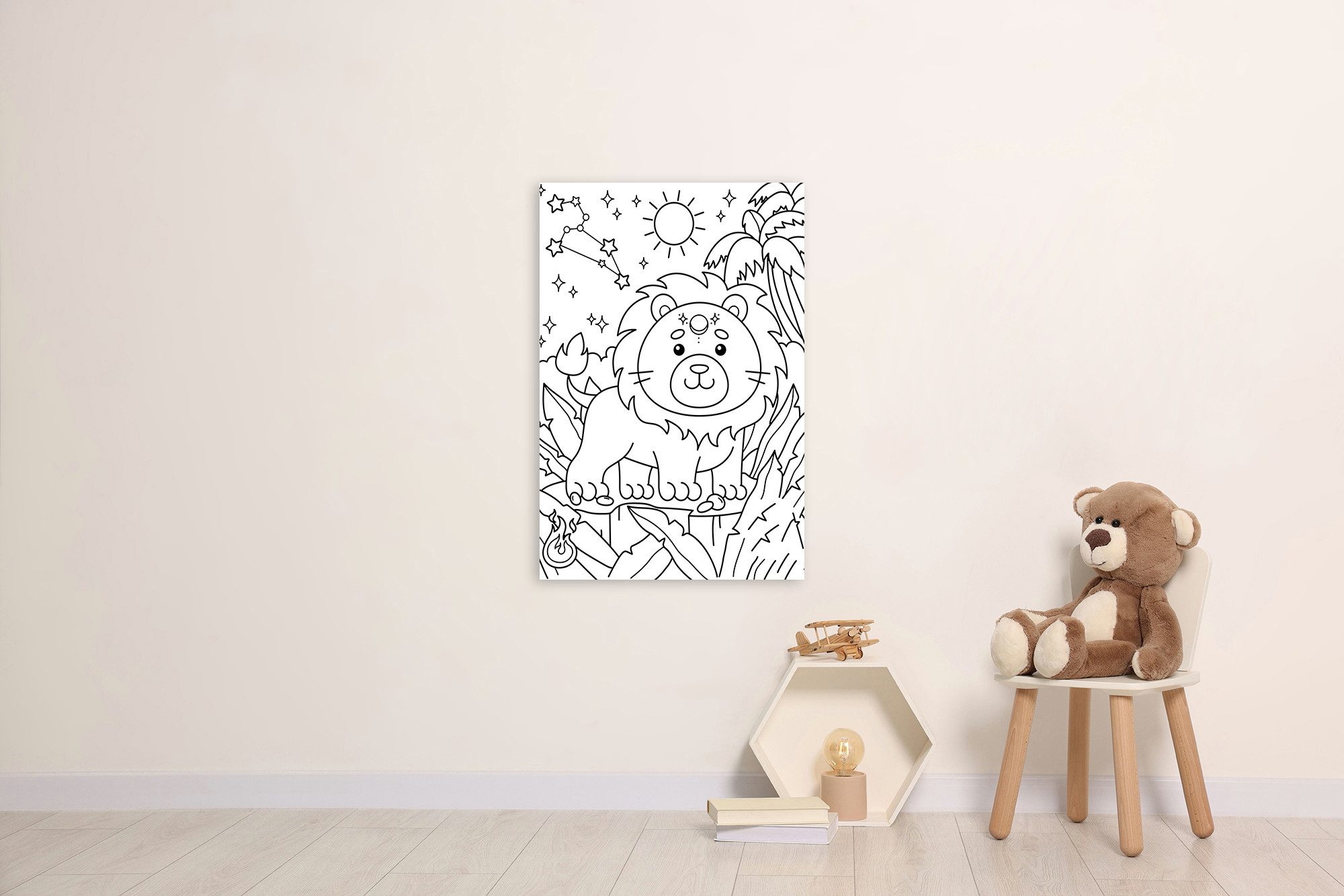 queence Bild Löwe im Dschungel, Blätter, Blätterbilder, Figuren, Löwe, Löwen, Mädchen, Märchenbilder, klassische Fantasie (1 St), DIY Wandbild aus Dibond