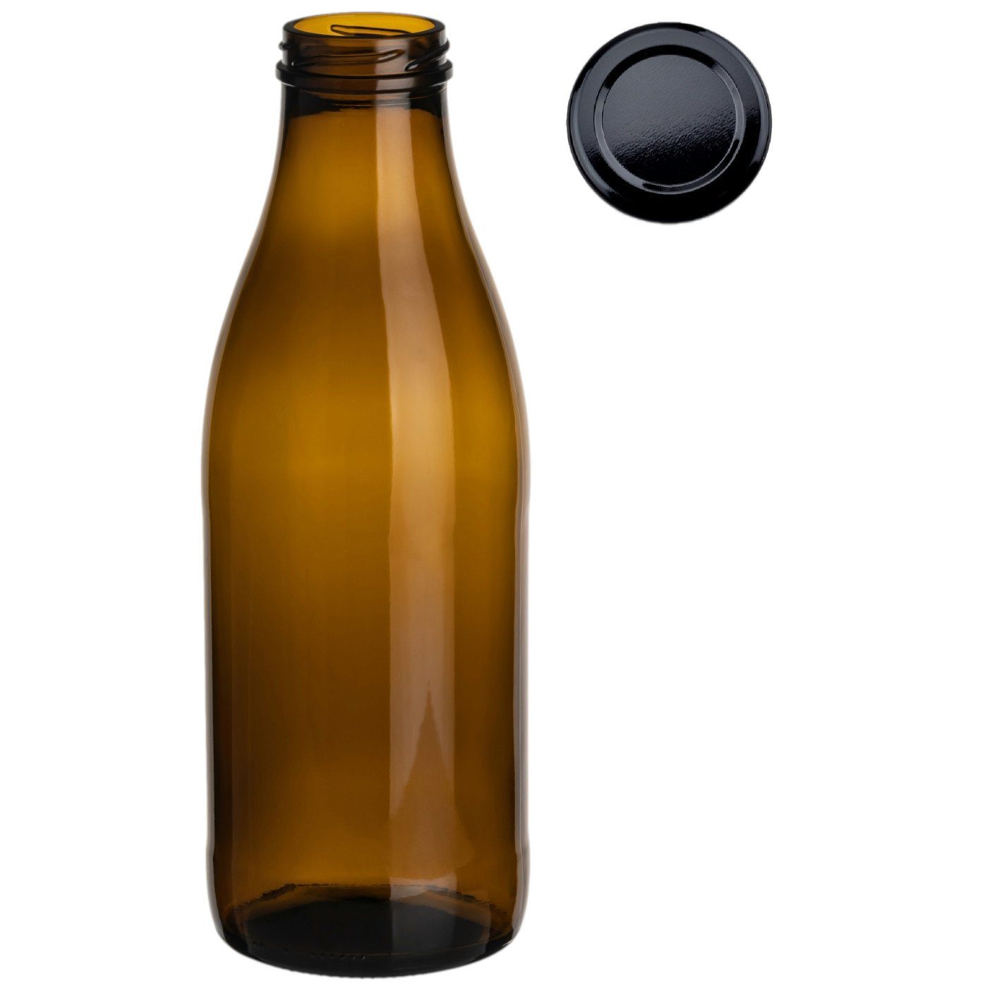 Trinkflasche - gouveo braun/schwarz Schraub-Deckel 6er mit l aus ml Flasche 1,0 Glas, Saftflaschen 1000 Große Set,
