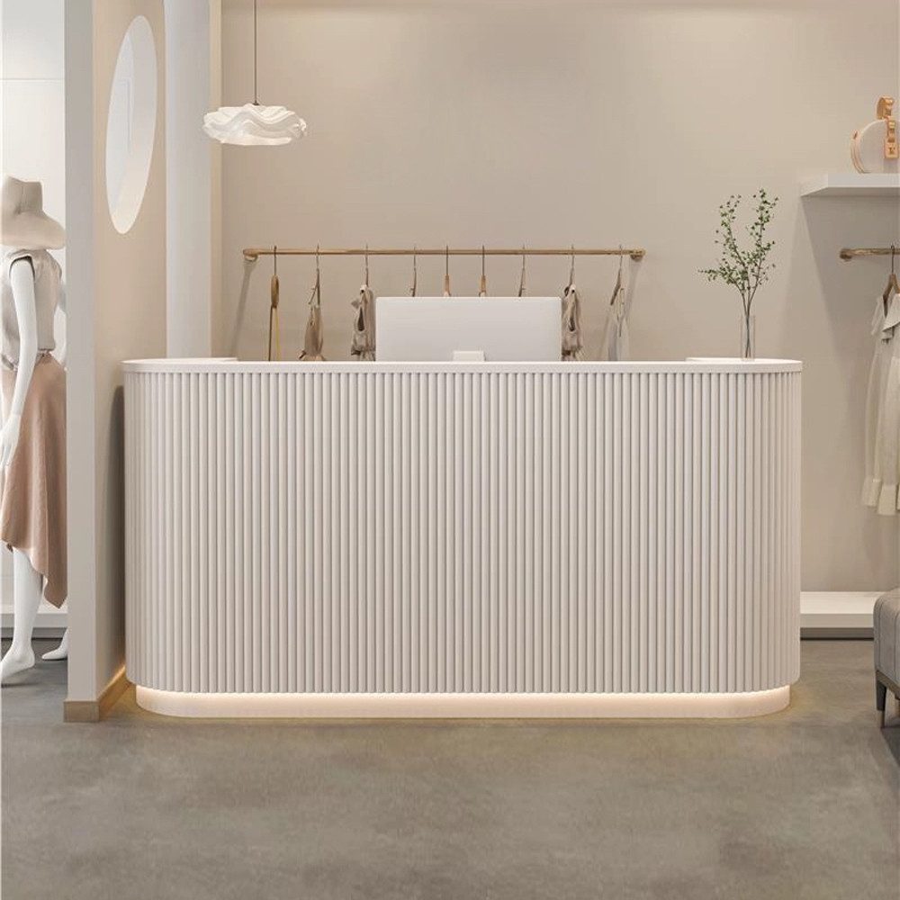Muxing Empfangstheke Empfangstresen Ladentheke Kassentheke Rezeptionstheke (1-St), mit LED, 80-240×60×100cm, beige/weiß/schwarz