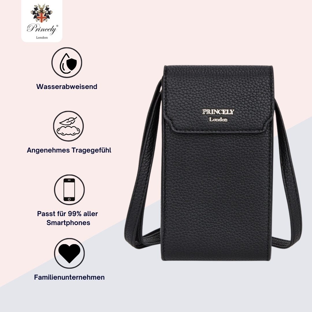 Princely London Handytasche Celina Schwarz – Kompakte, Stylische Umhängetasche für Smartphones