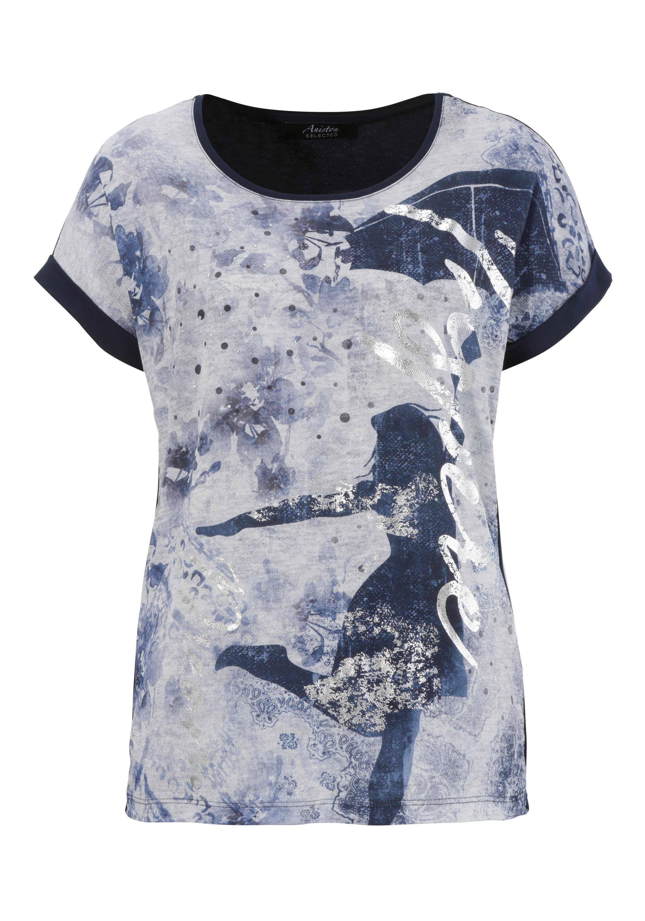 mit Blusenshirt seitlichen Glitzersteinchen SELECTED und Aniston Galonstreifen