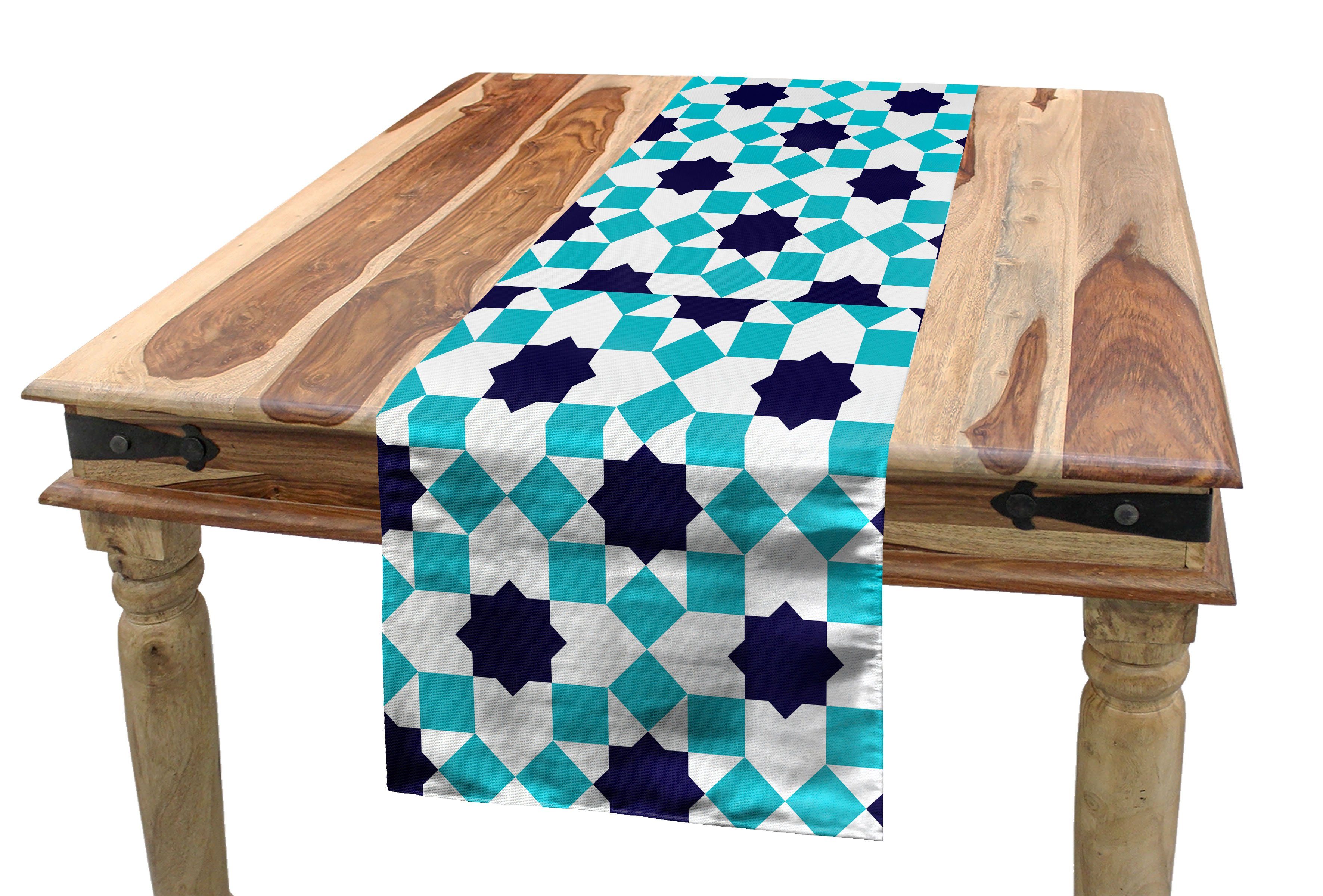Abakuhaus Tischläufer Esszimmer Küche Rechteckiger Dekorativer Tischläufer, Geometrisch Marokkanische Stern und Squares