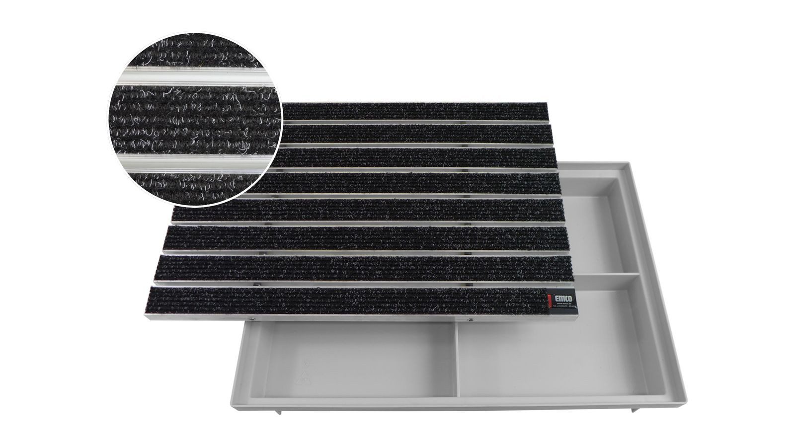 Emco Fußmatte Eingangsmatte DIPLOMAT + Bodenwanne, Large Rips Anthrazit, rechteckig, Höhe: 75 mm, Größe: 600x400 mm, für Innen- und überdachten Außenbereich