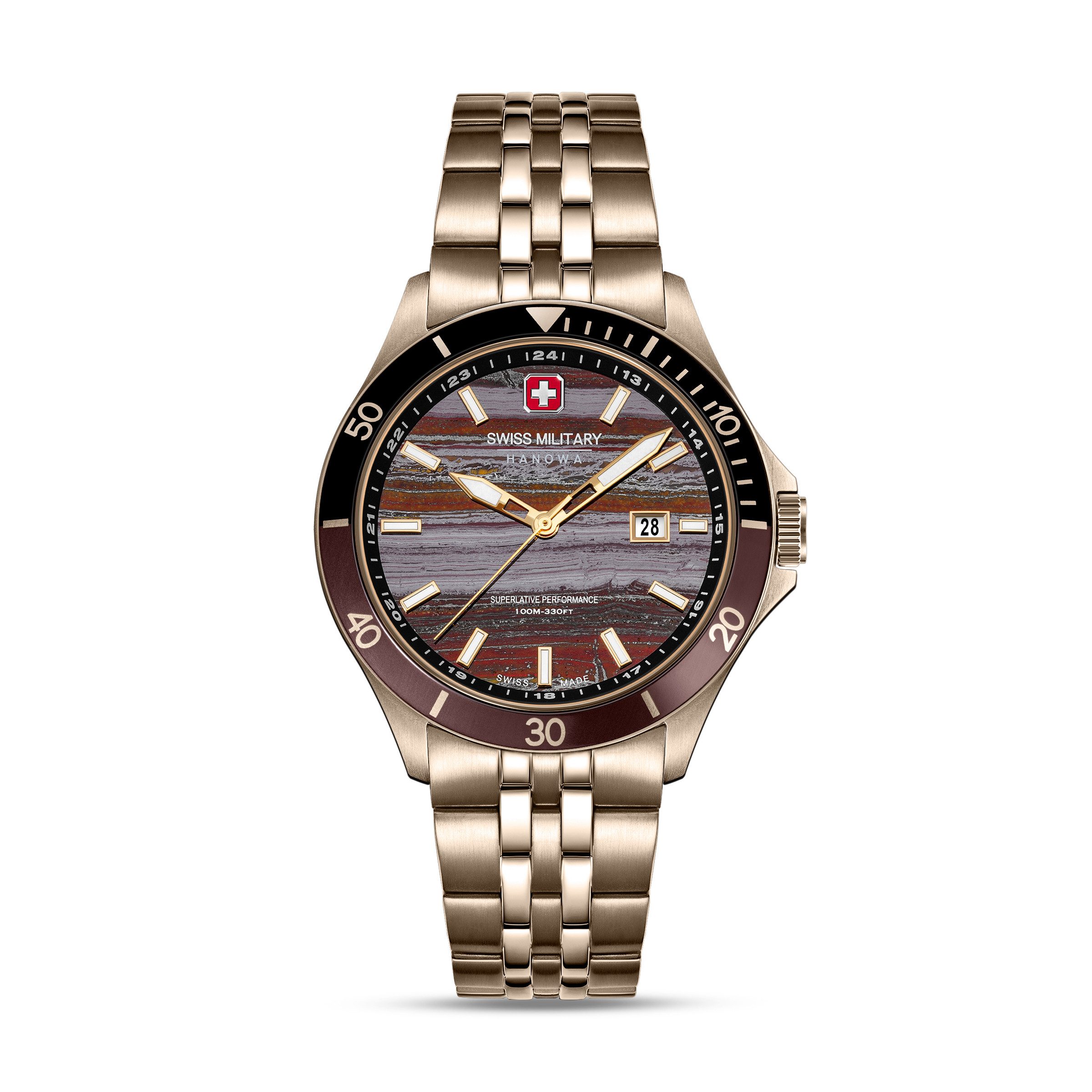 Swiss Military Hanowa Quarzuhr Flagship Tiger Iron SMWGH0008310, Armbanduhr, Herrenuhr, Swiss Made, Edelstahlarmband, analog, Tag