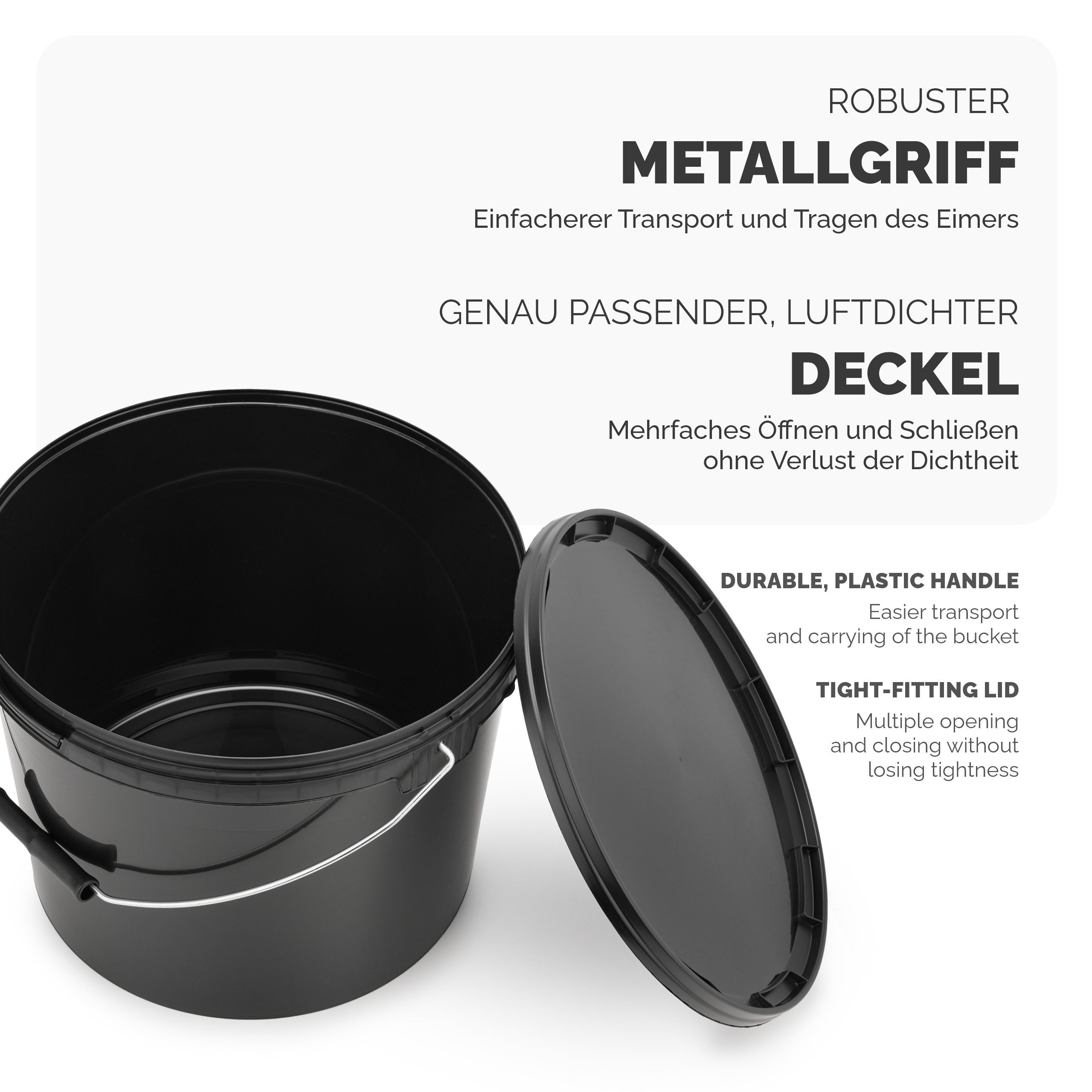 Garronda Putzeimer Eimer mit Deckel für Lebensmittel und Chemikalien Schwarz GD-0104, (1-tlg), für Lebensmittel und Chemikalien – Bild 4 von 5