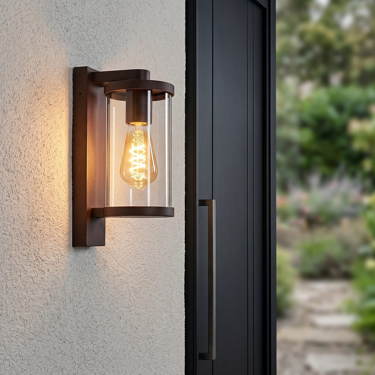 hofstein Außen-Wandleuchte Außenwandlampe mit Bewegungsmelder aus Metall/Glas in Rostfarben/Klar, ohne Leuchtmittel, Wandleuchte außen abwärts im modernen Retro/Vintage-Design, E27, IP44