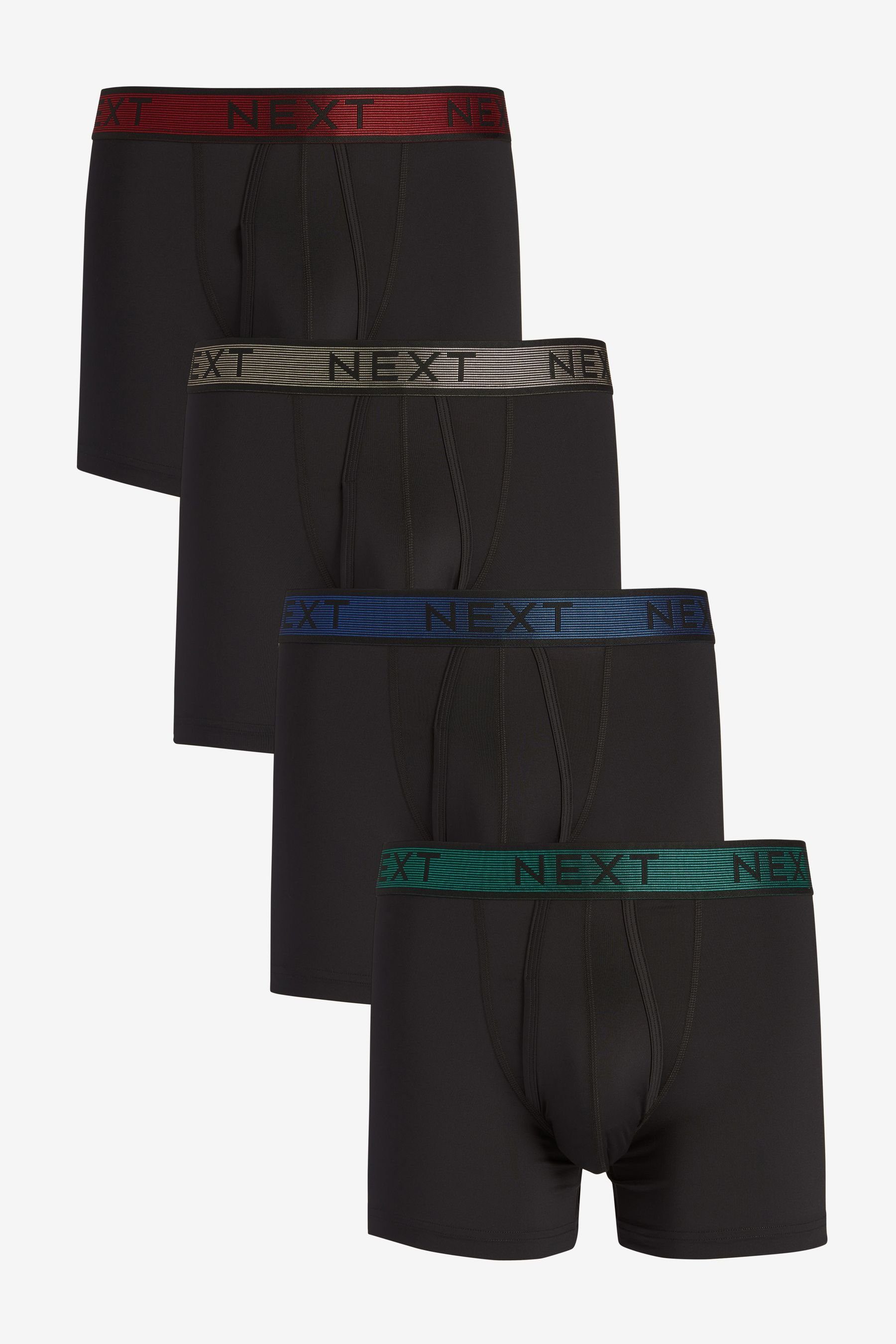 Next Boxershorts 4er-Pack Motion Flex leichte A-Front Unterhosen (4-St) Black Metallic Stripe Waistband